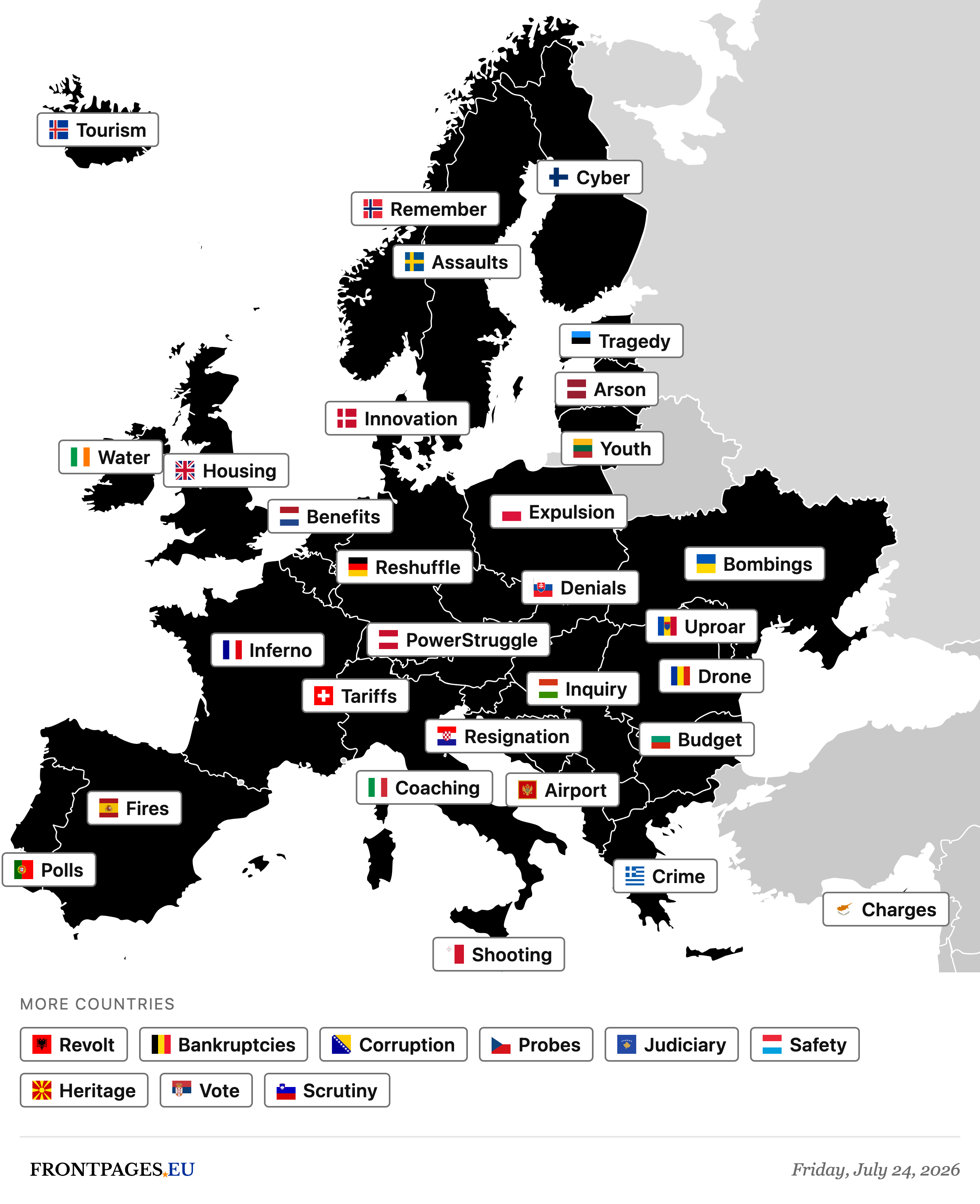 Today's Europe news map