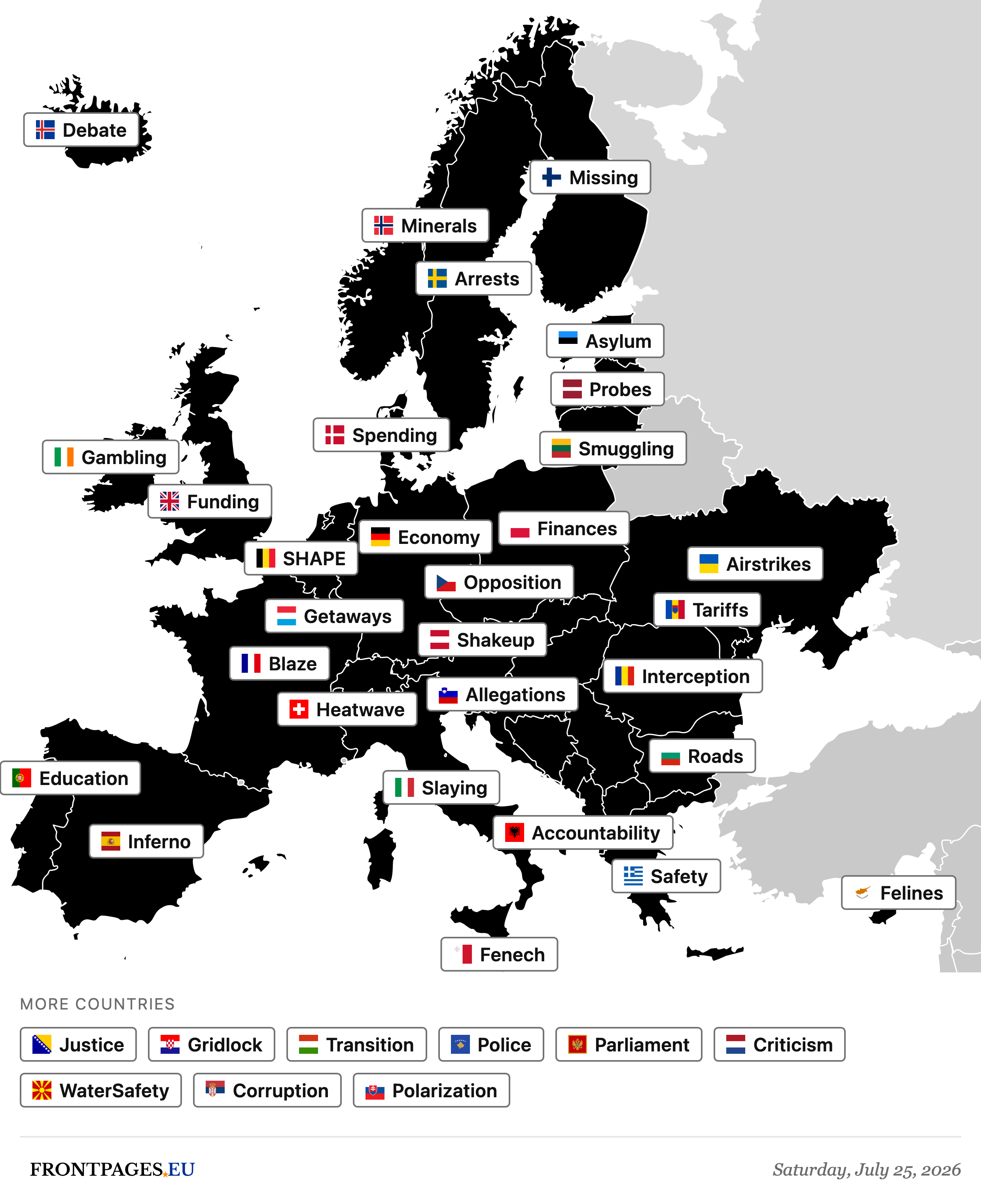 Today's Europe news map
