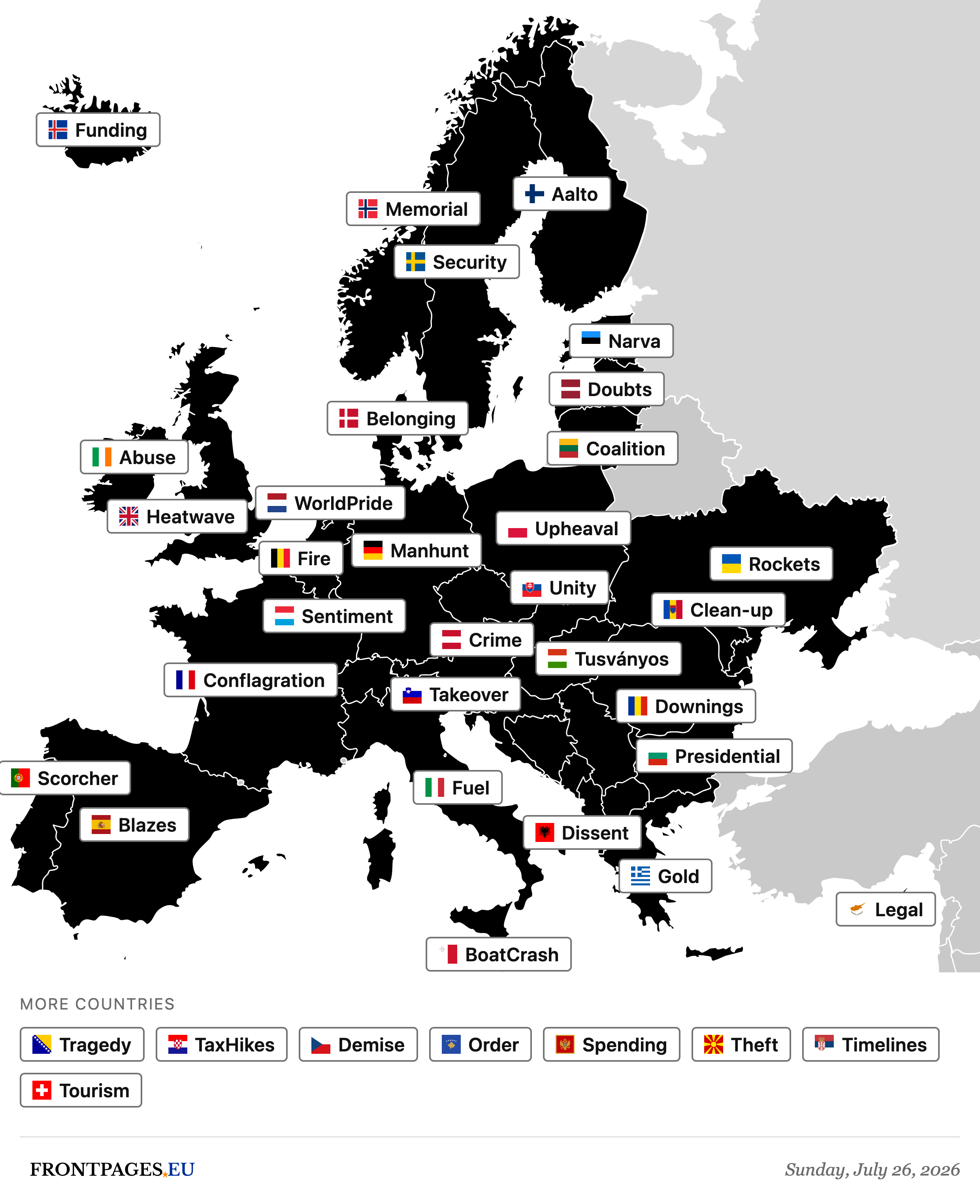 Today's Europe news map