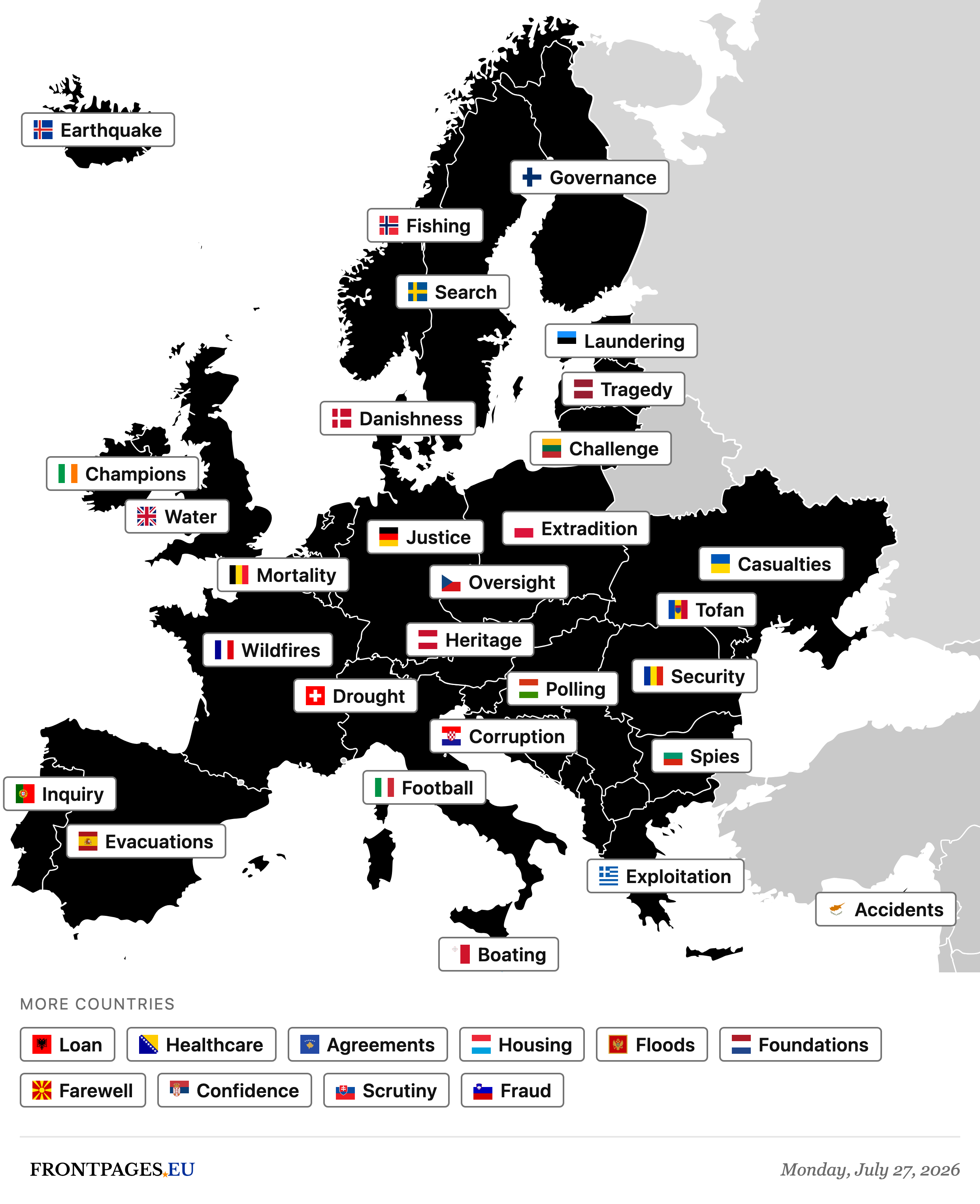 Today's Europe news map