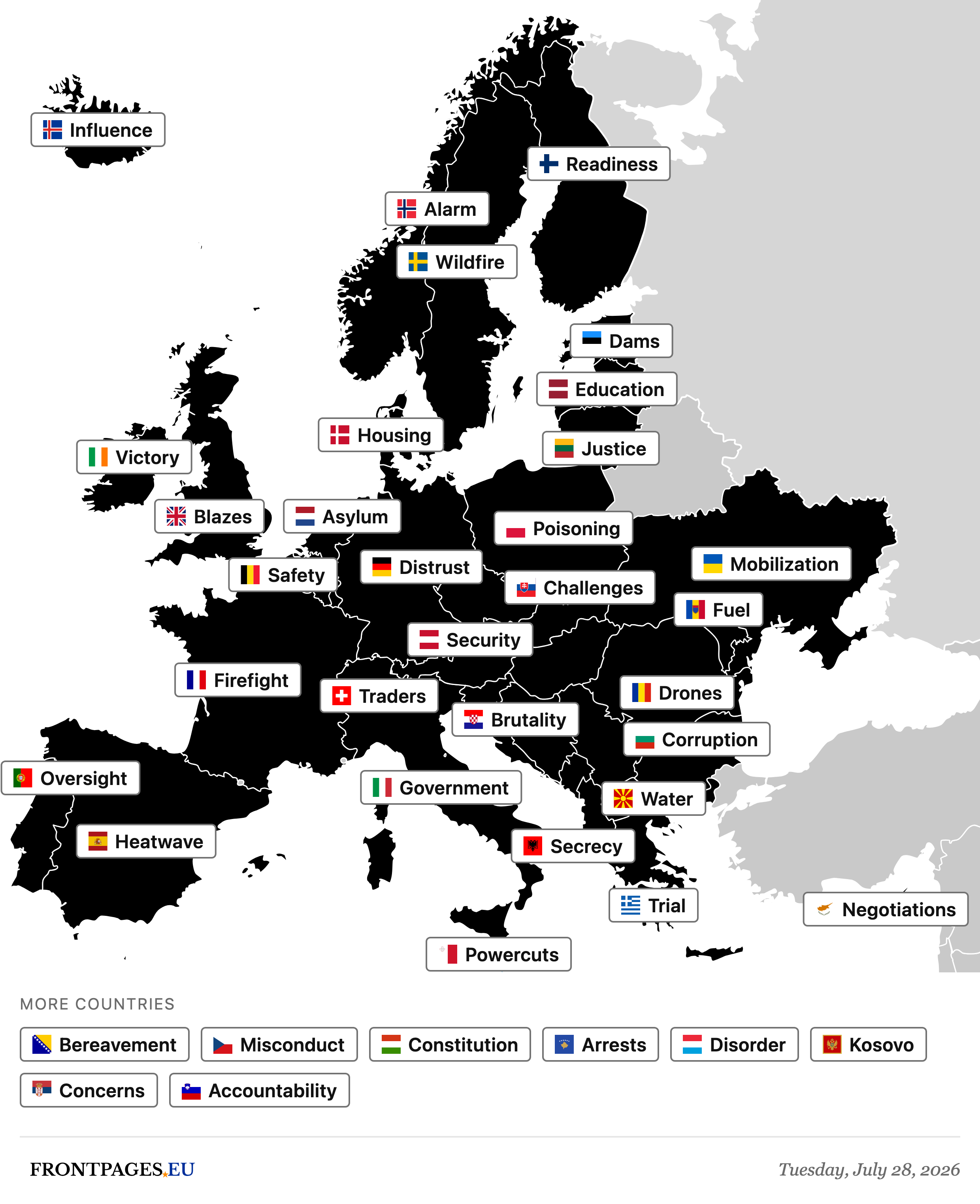 Today's Europe news map