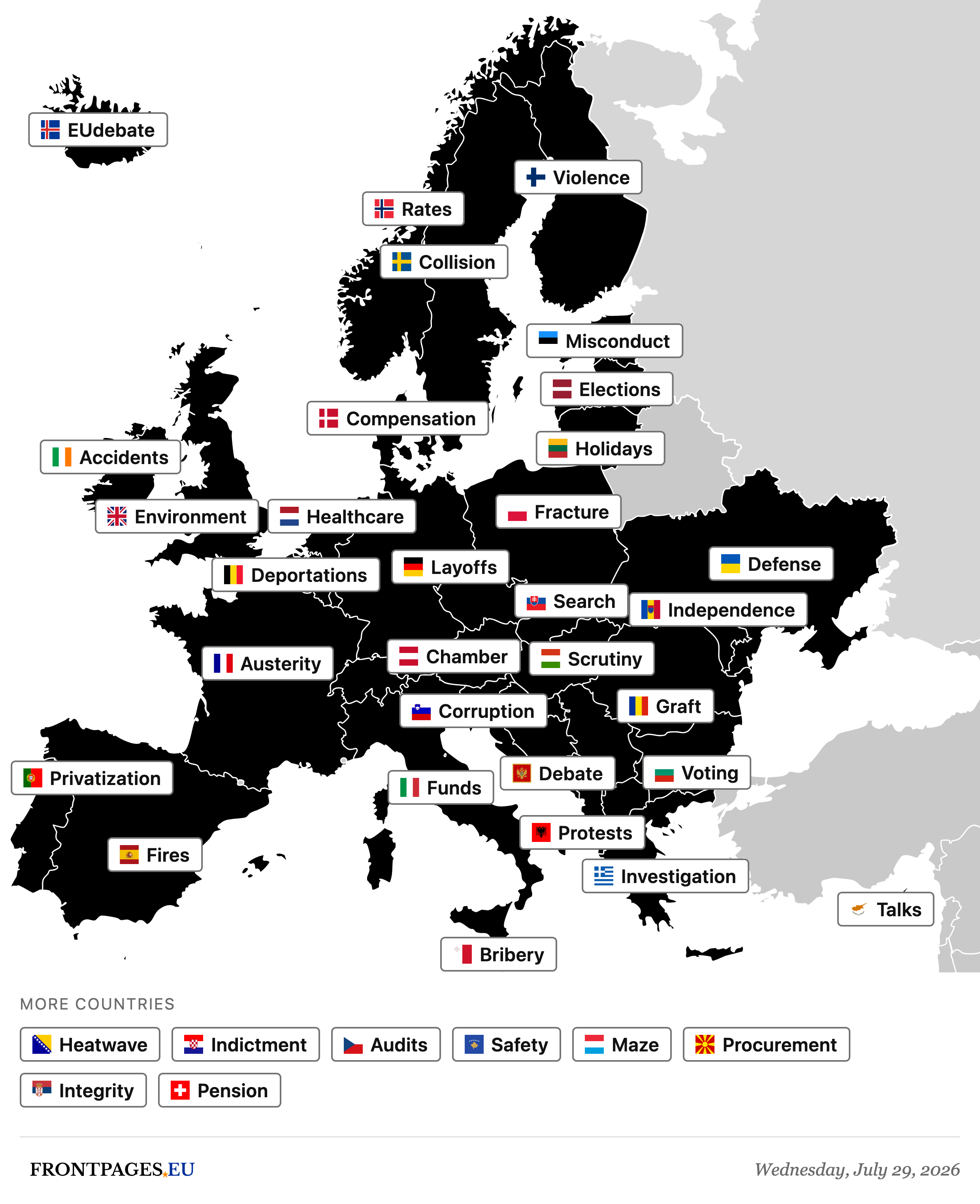 Today's Europe news map