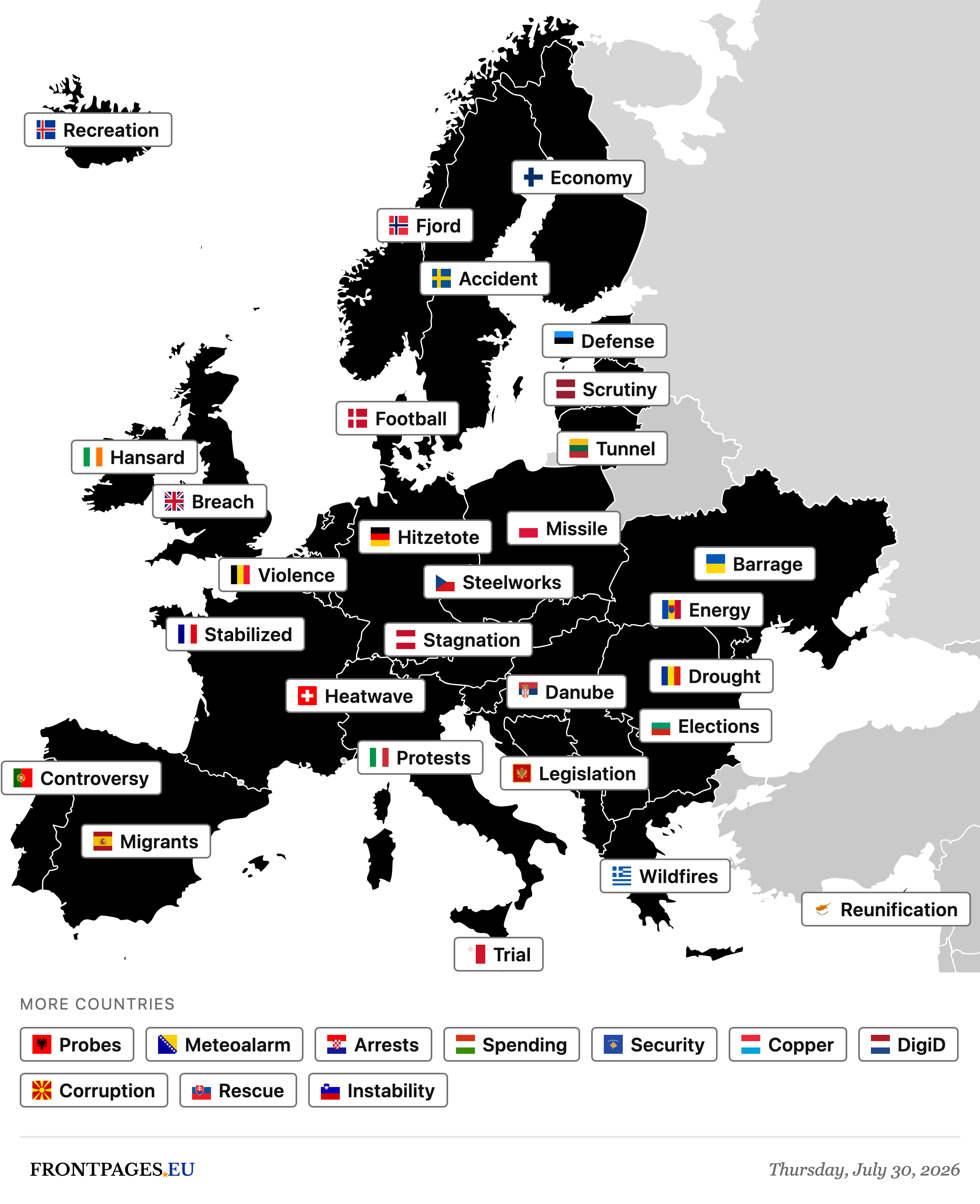 Today's Europe news map