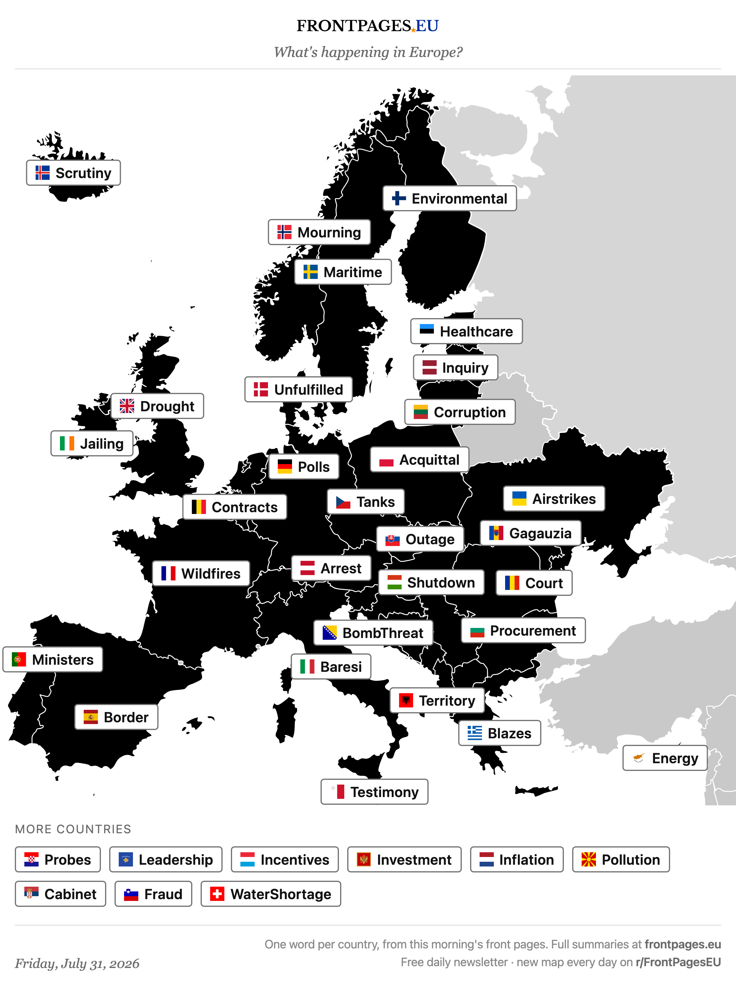 Today's Europe news map