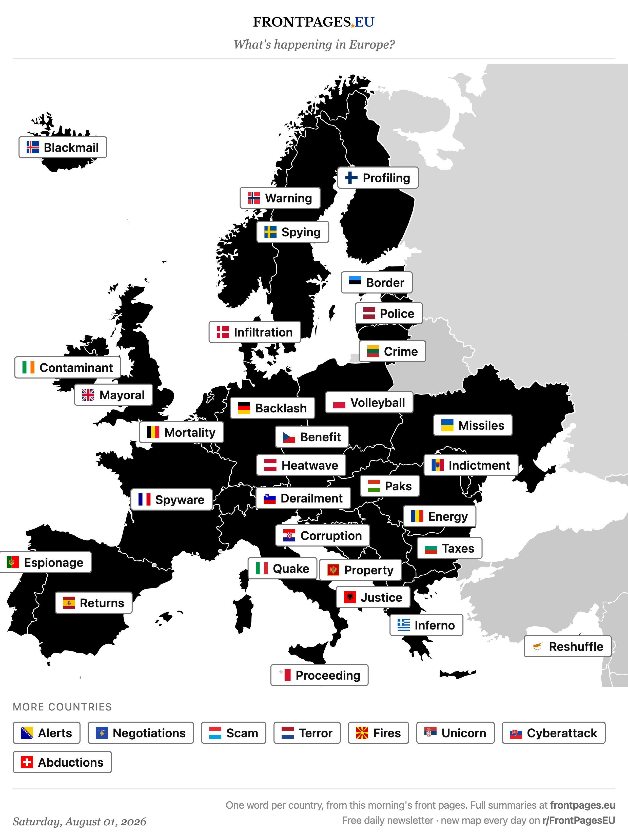 Today's Europe news map