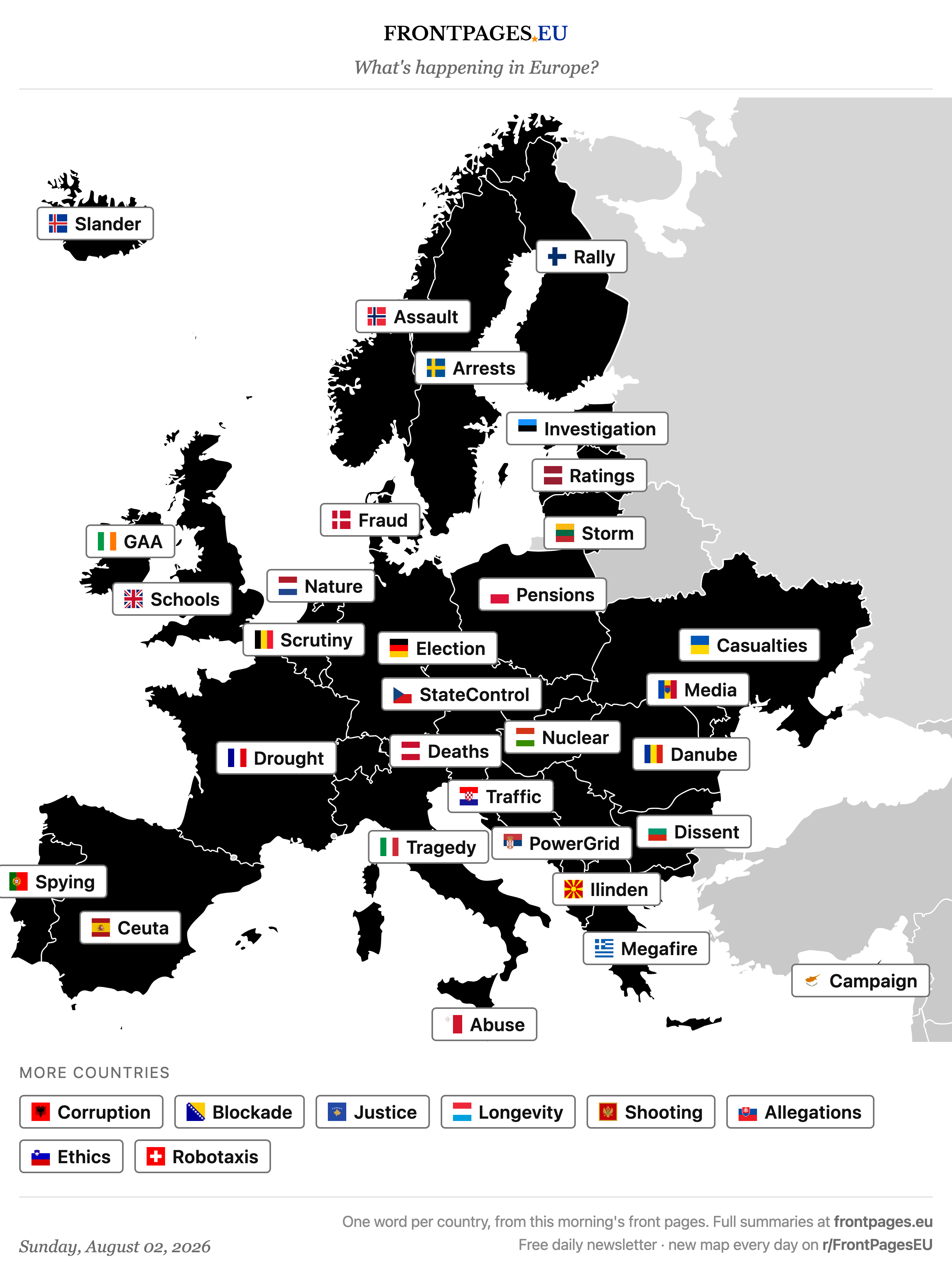 Today's Europe news map