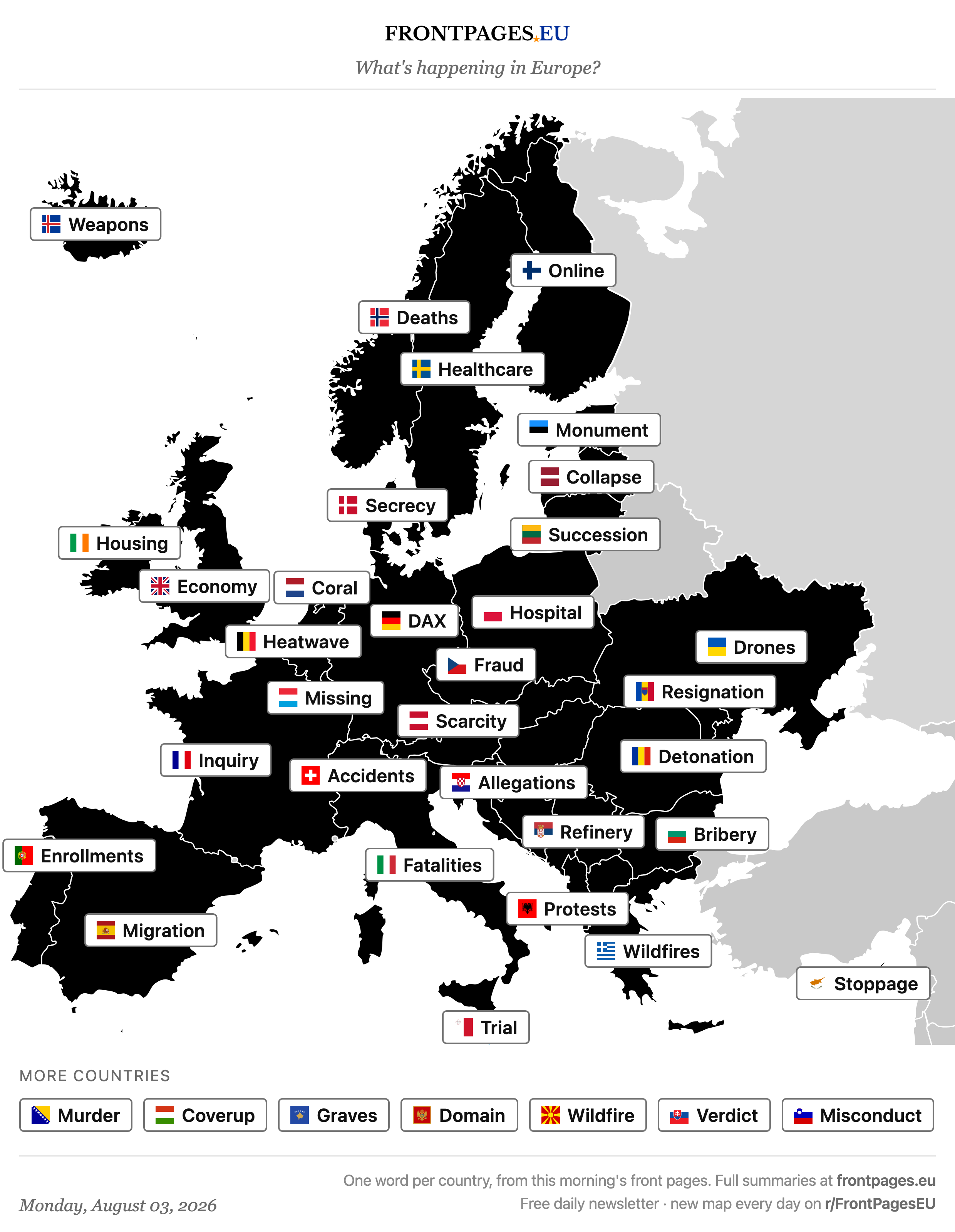 Today's Europe news map