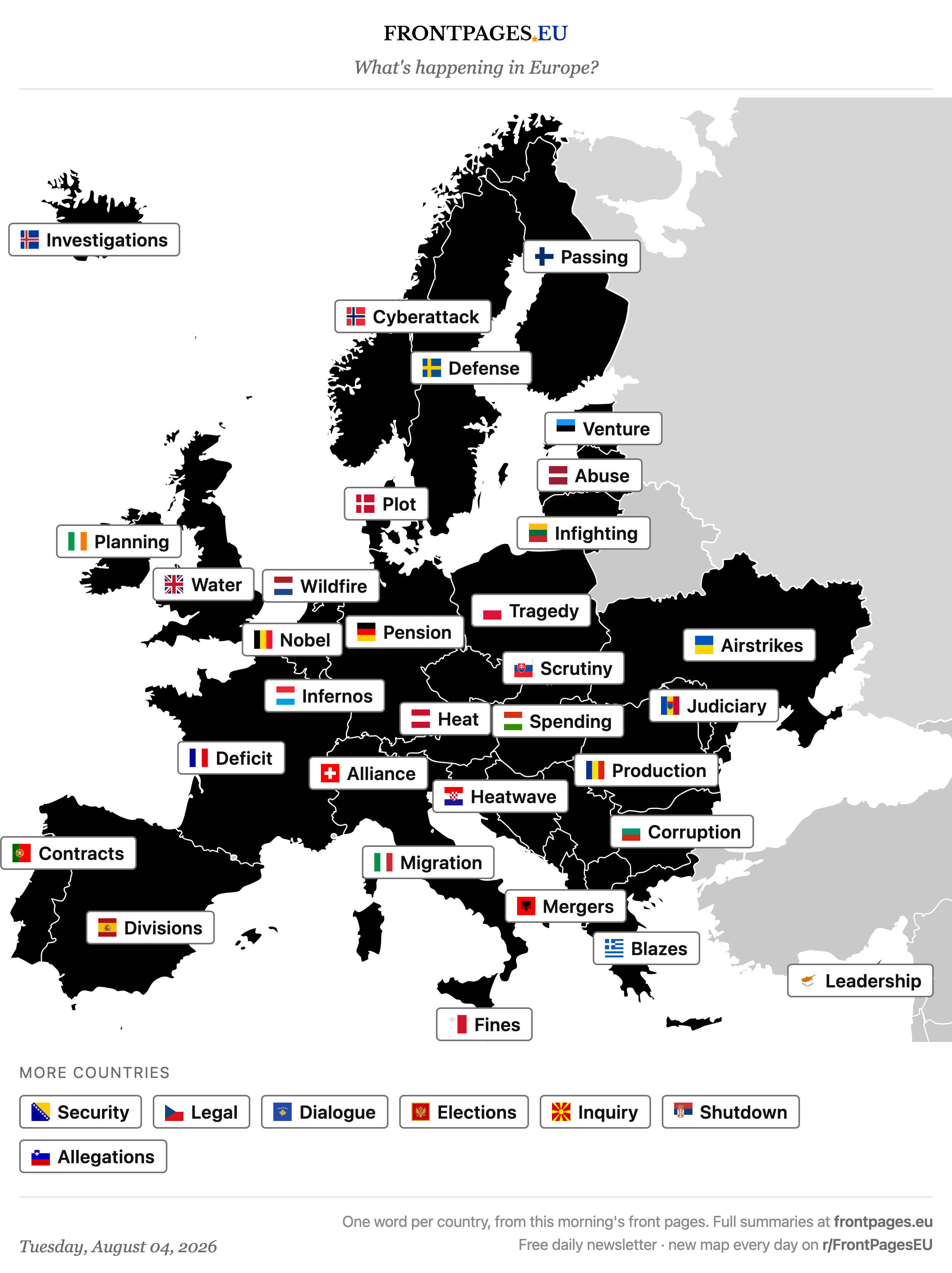 Today's Europe news map
