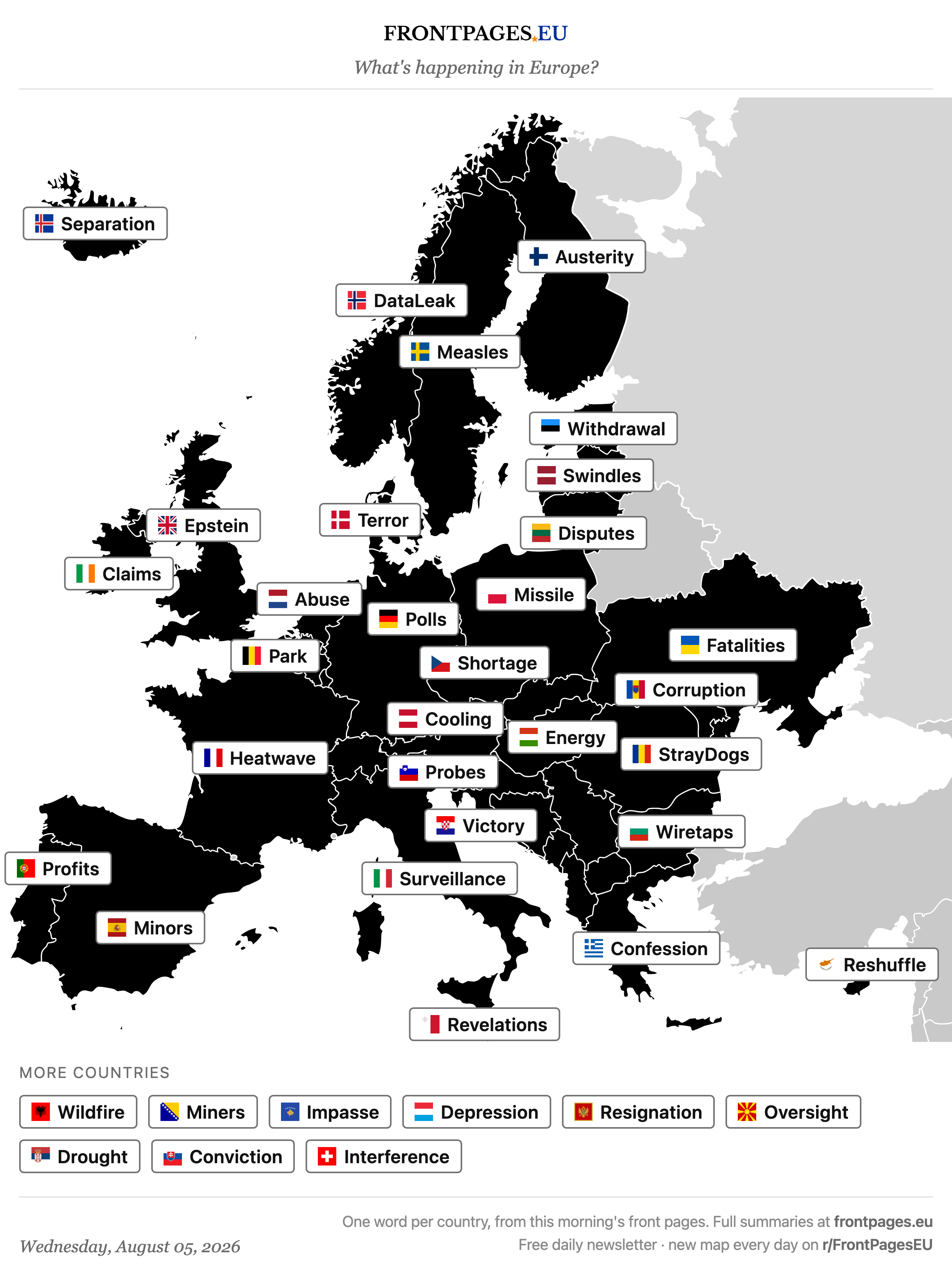 Today's Europe news map