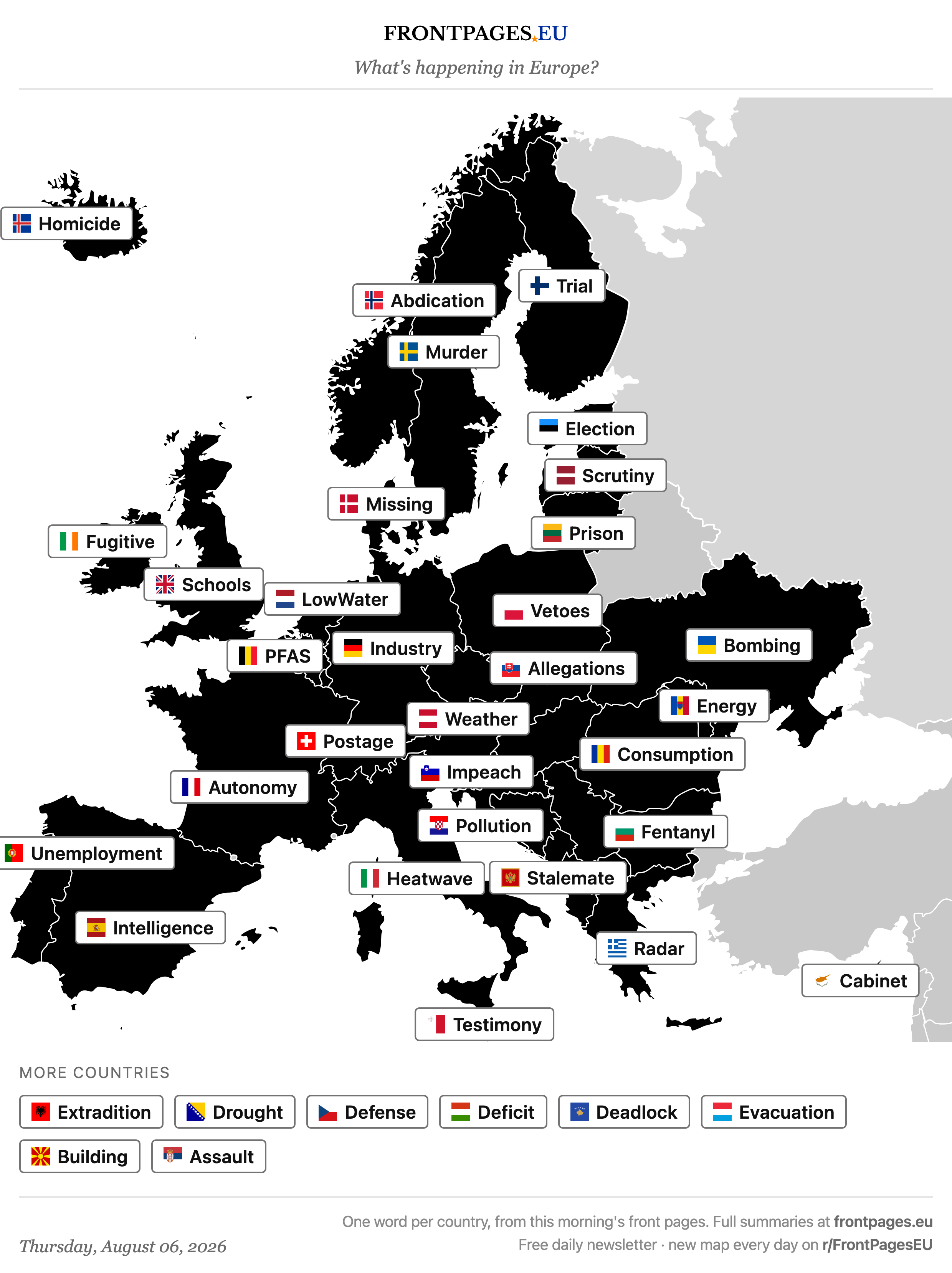 Today's Europe news map