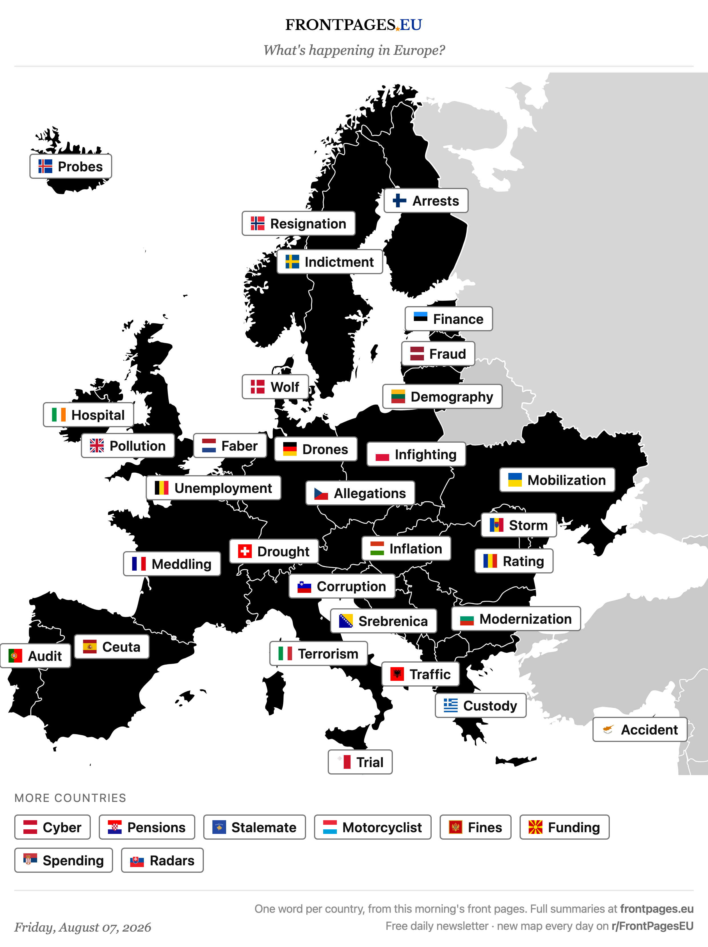 Today's Europe news map