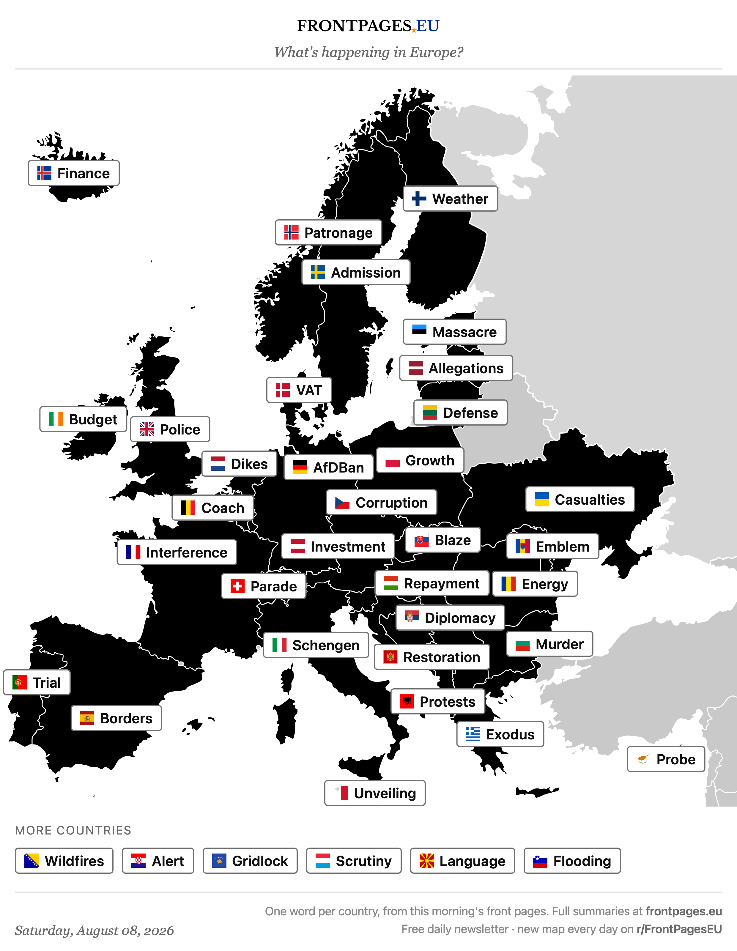 Today's Europe news map