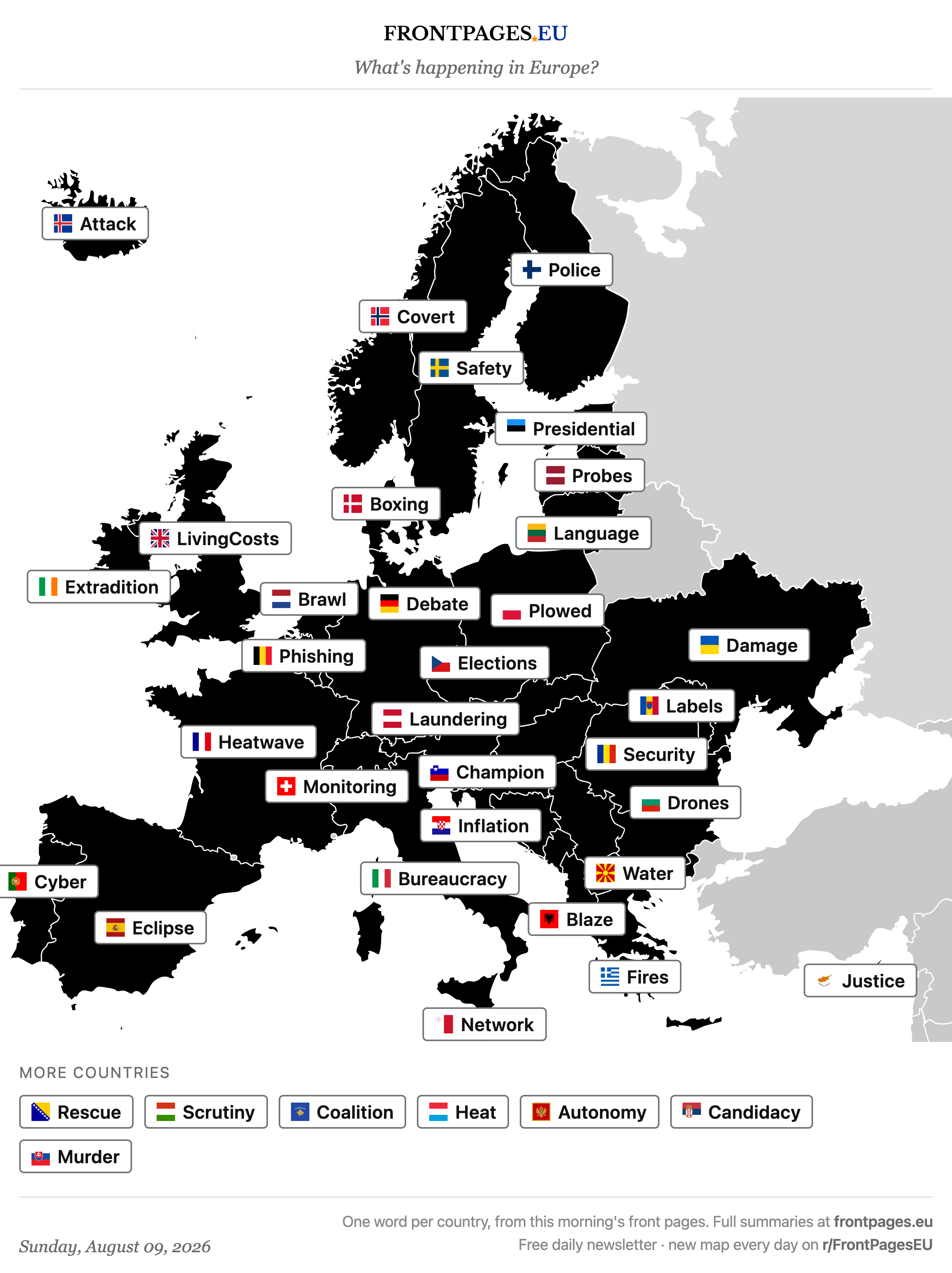 Today's Europe news map