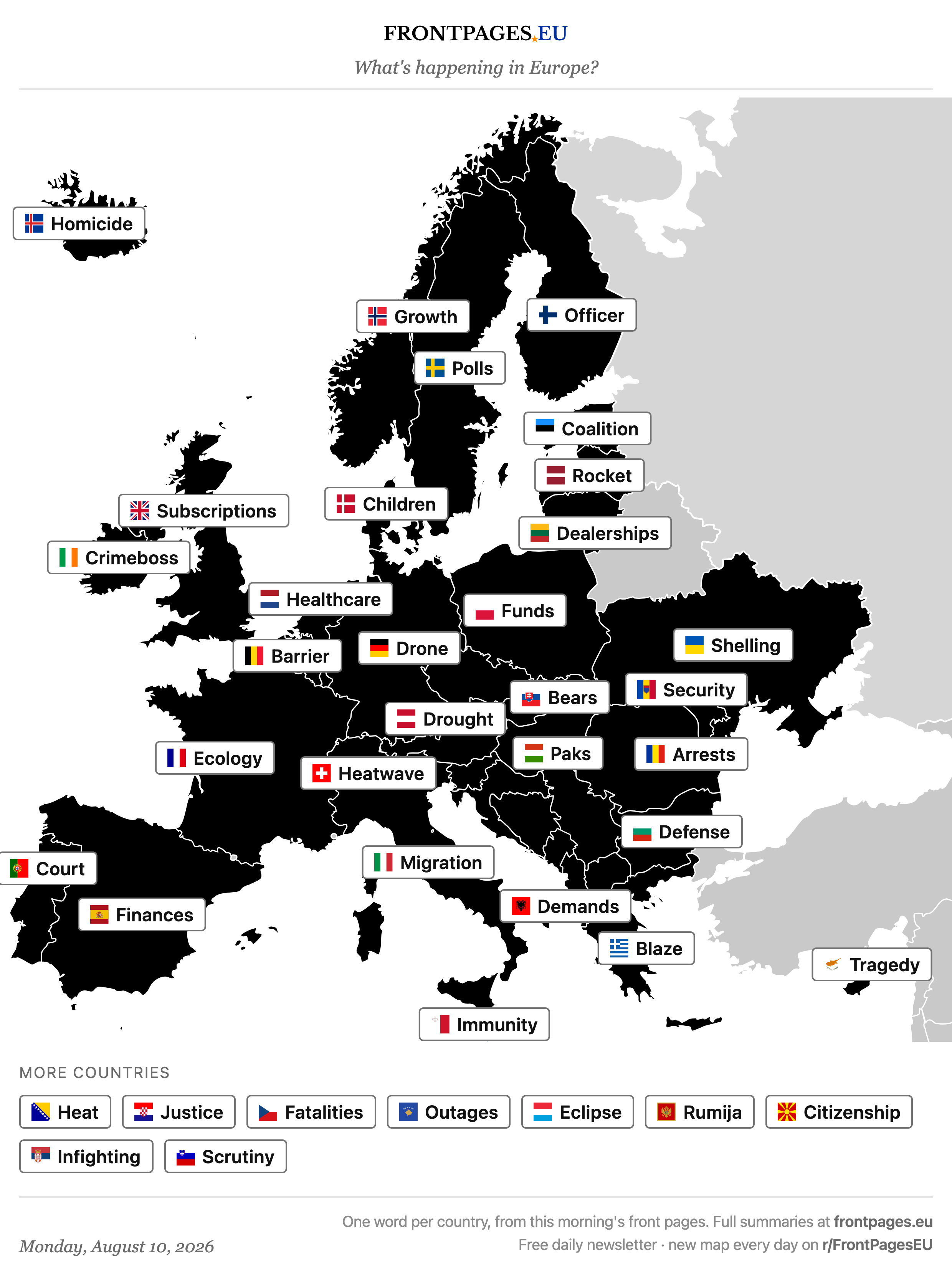 Today's Europe news map