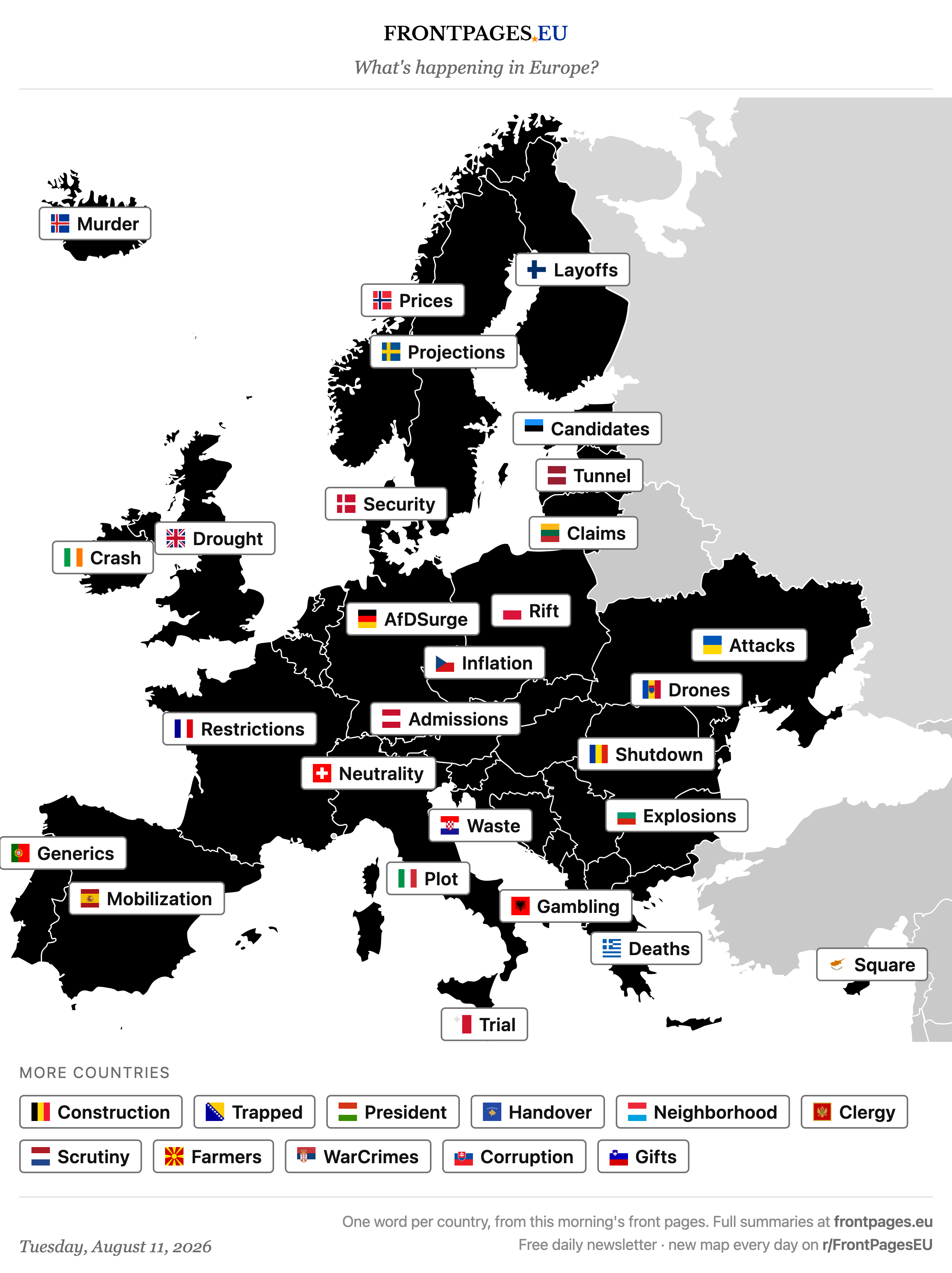 Today's Europe news map
