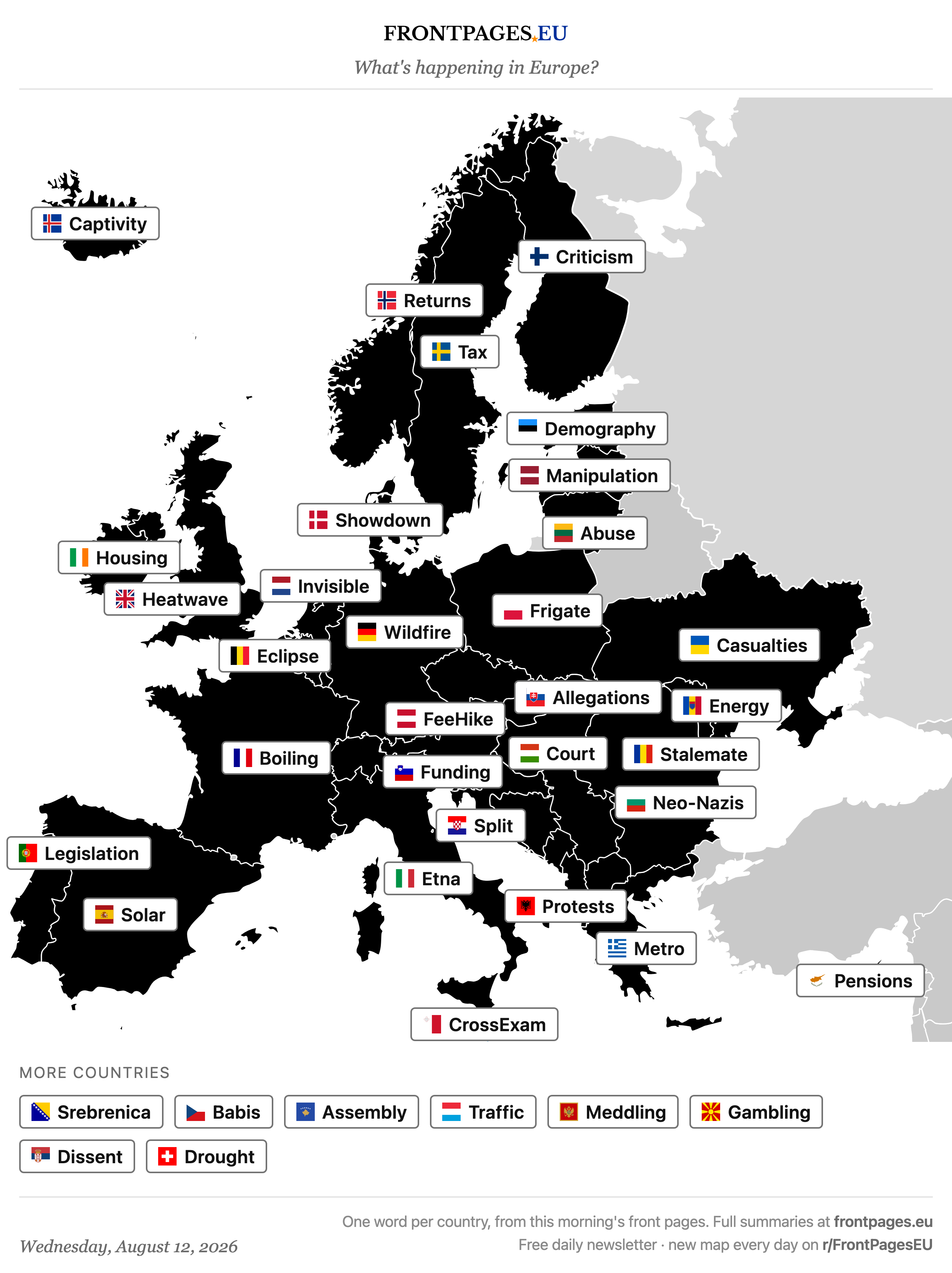 Today's Europe news map