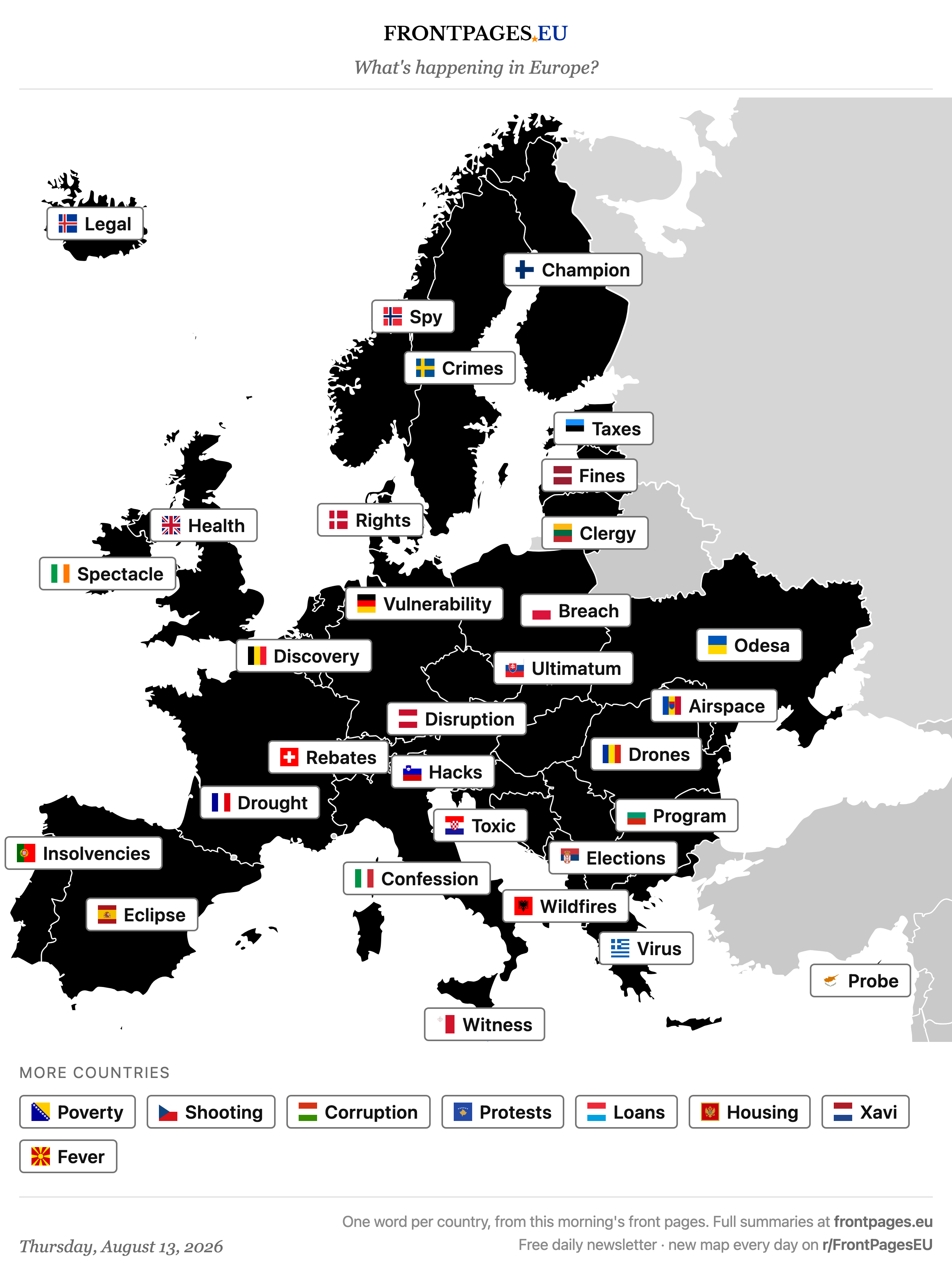 Today's Europe news map