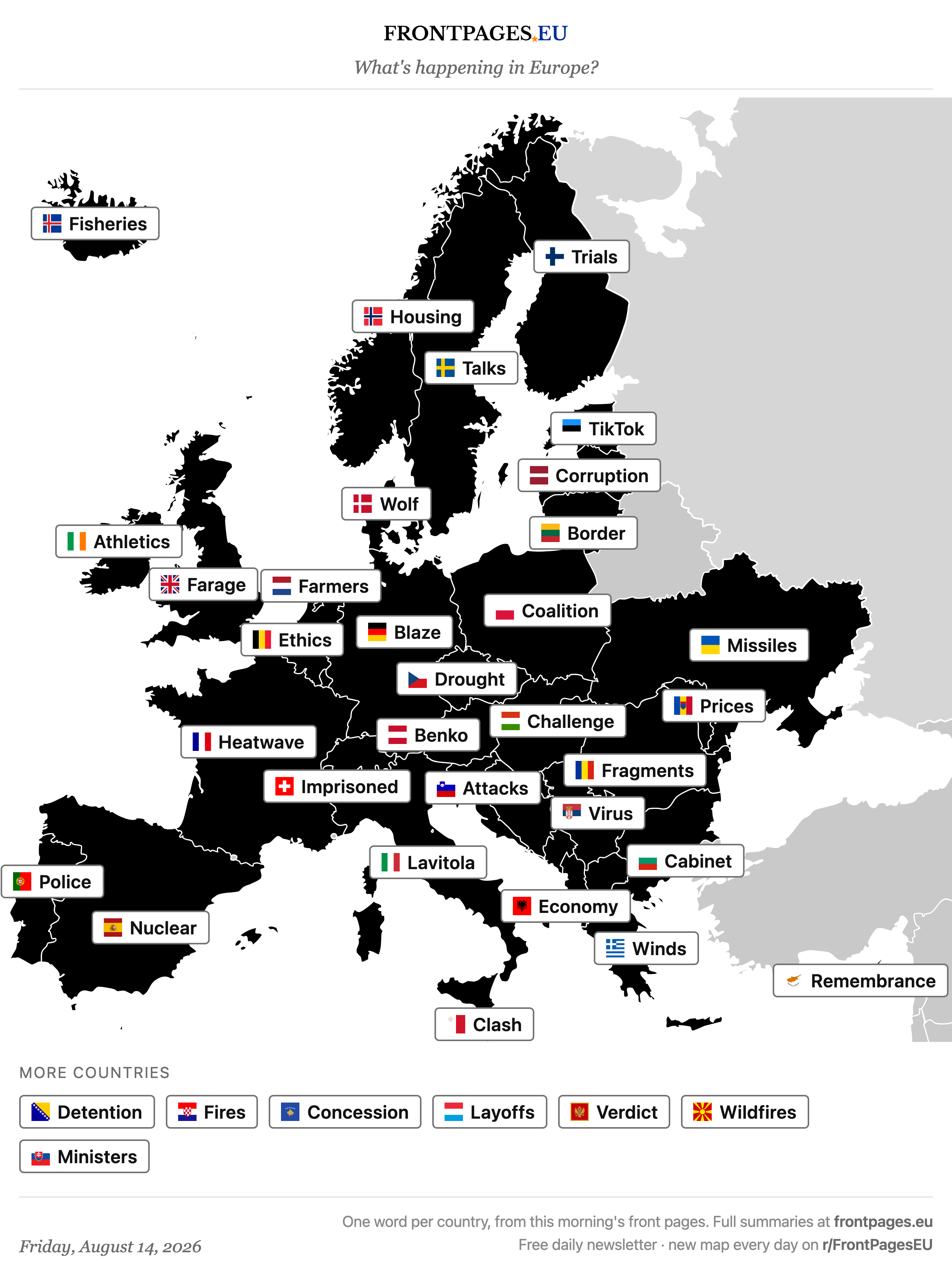 Today's Europe news map