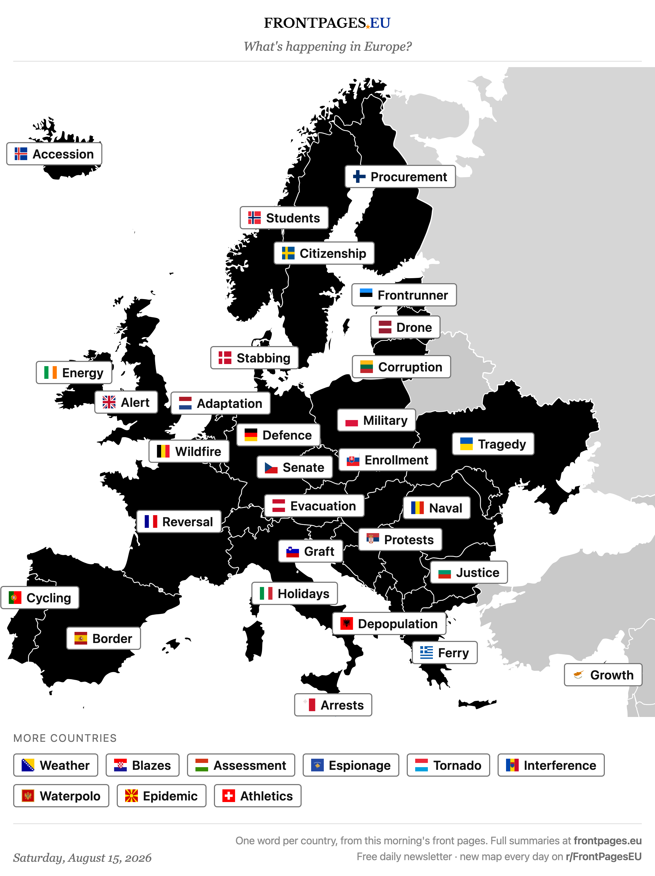 Today's Europe news map