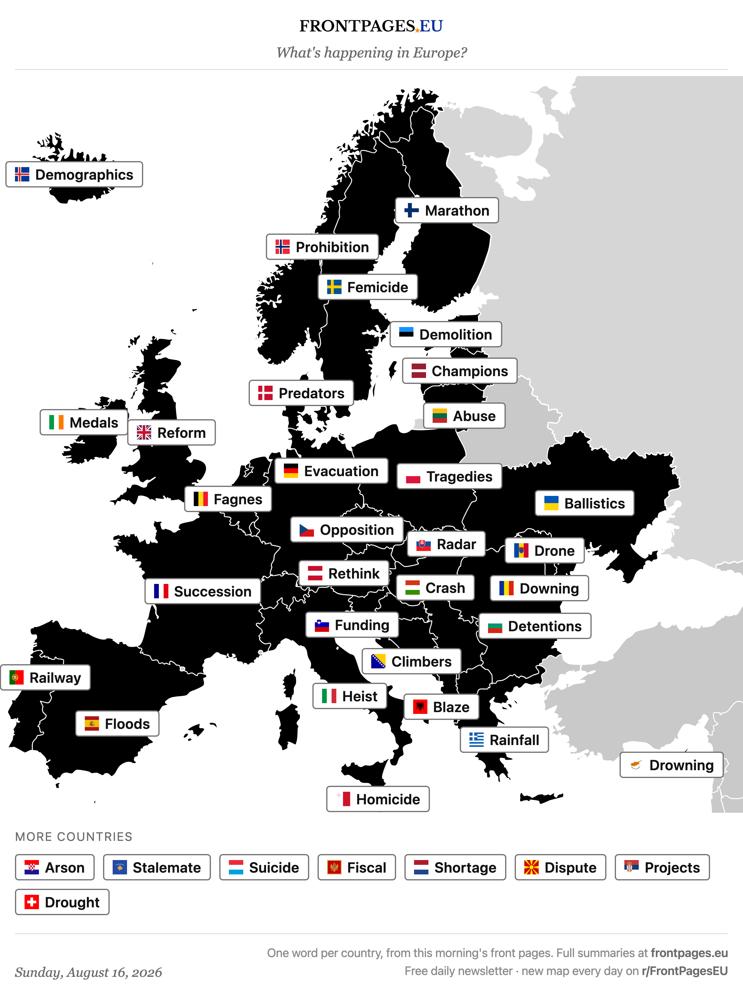 Today's Europe news map