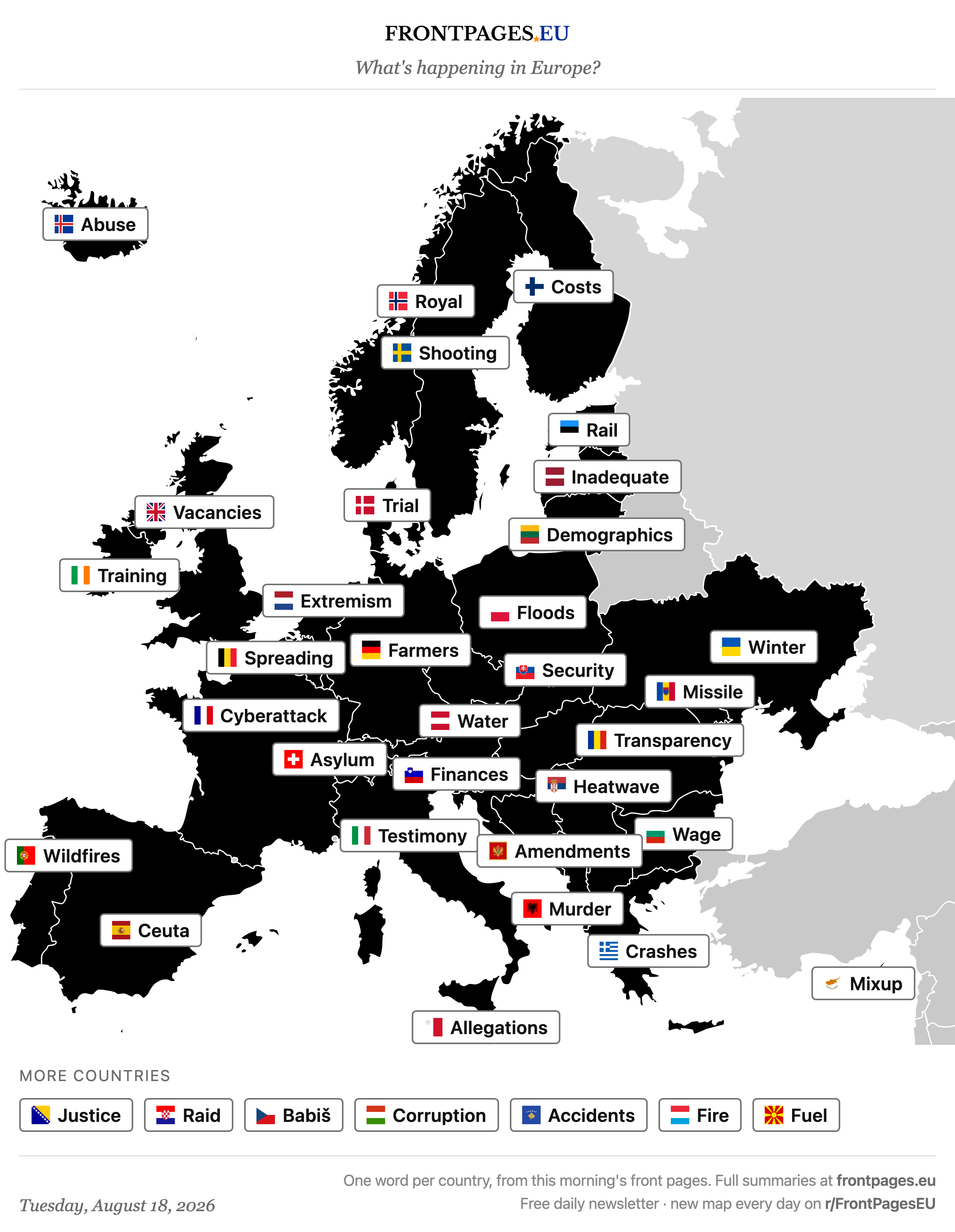 Today's Europe news map