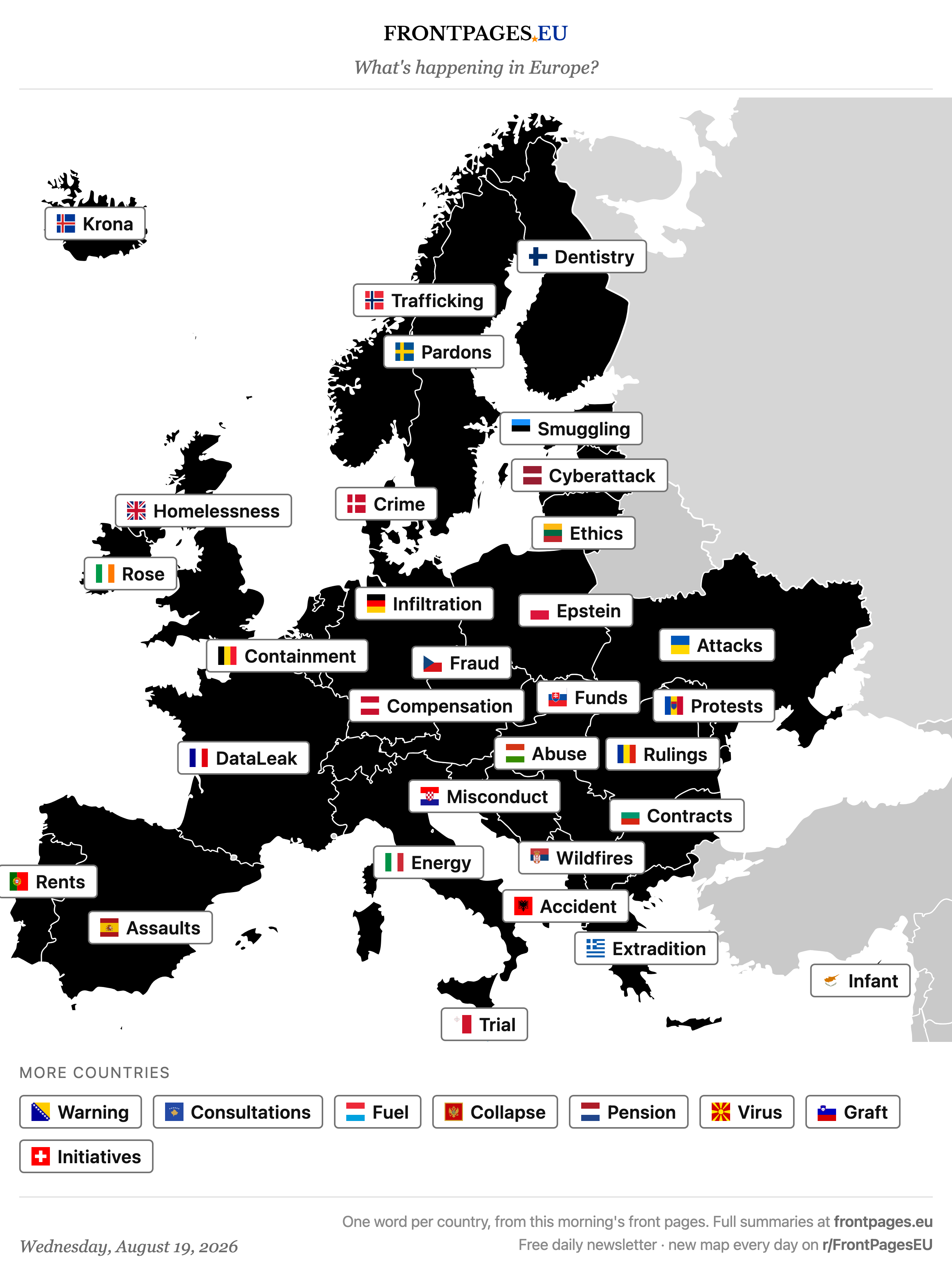 Today's Europe news map