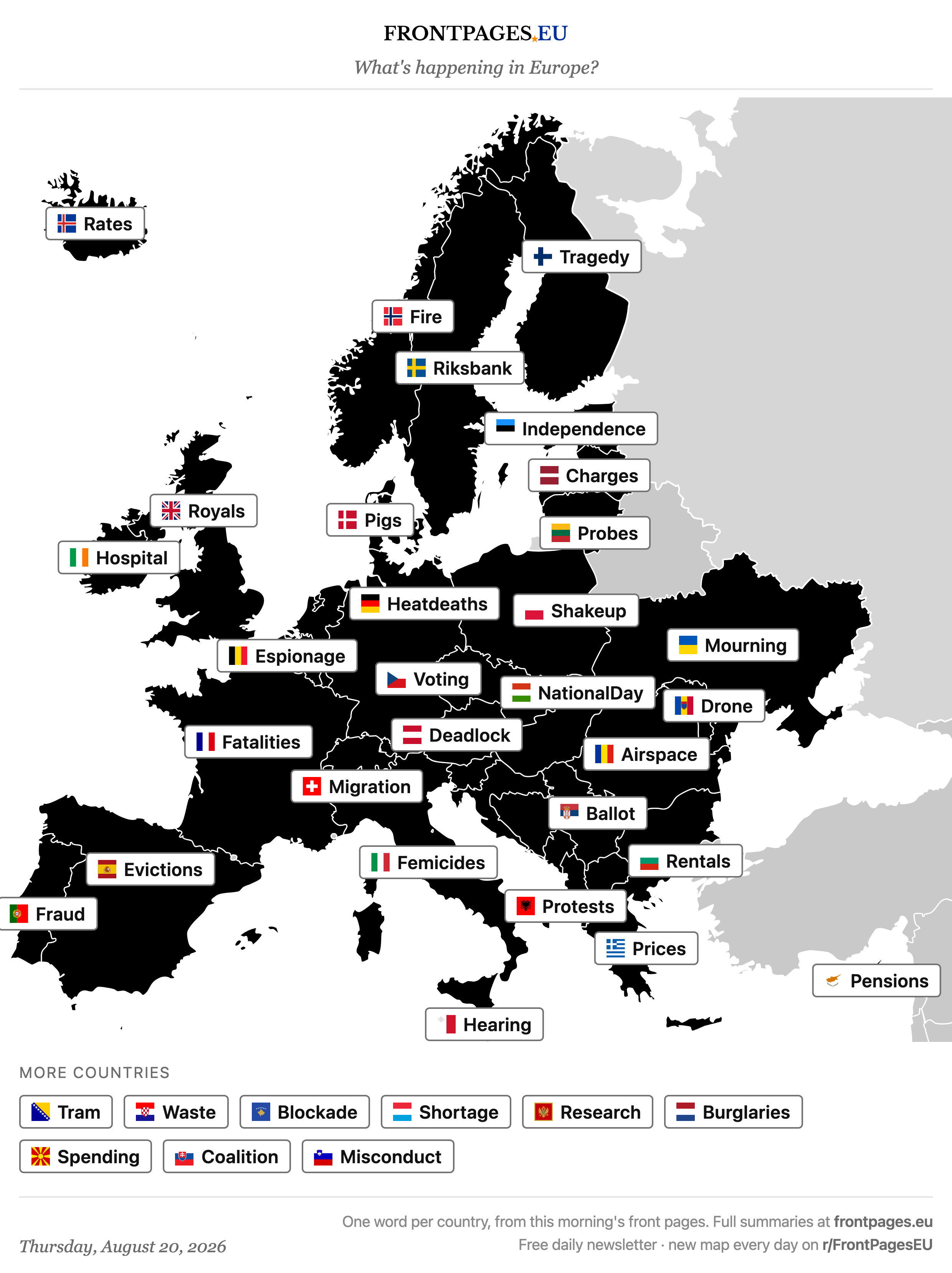 Today's Europe news map