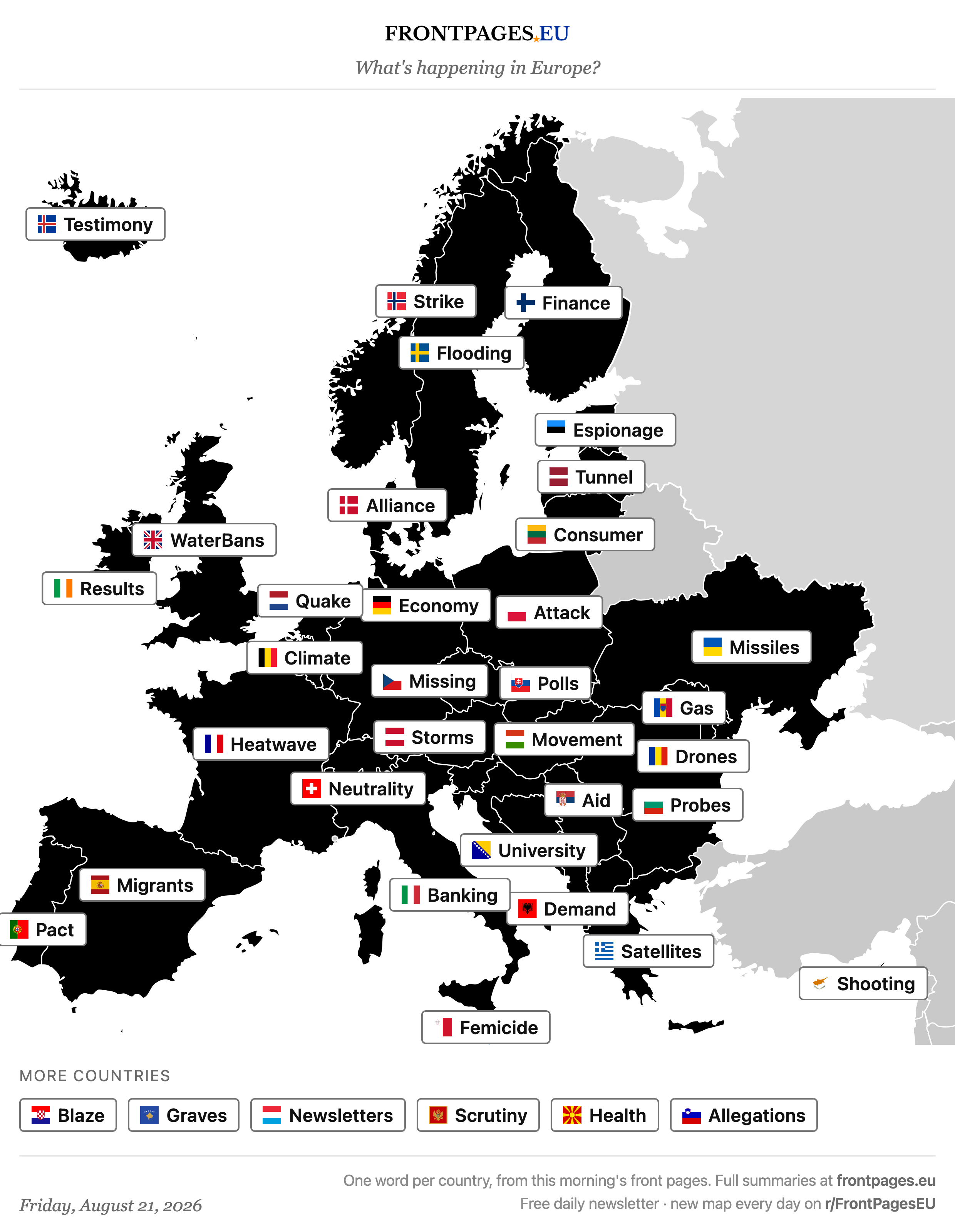Today's Europe news map