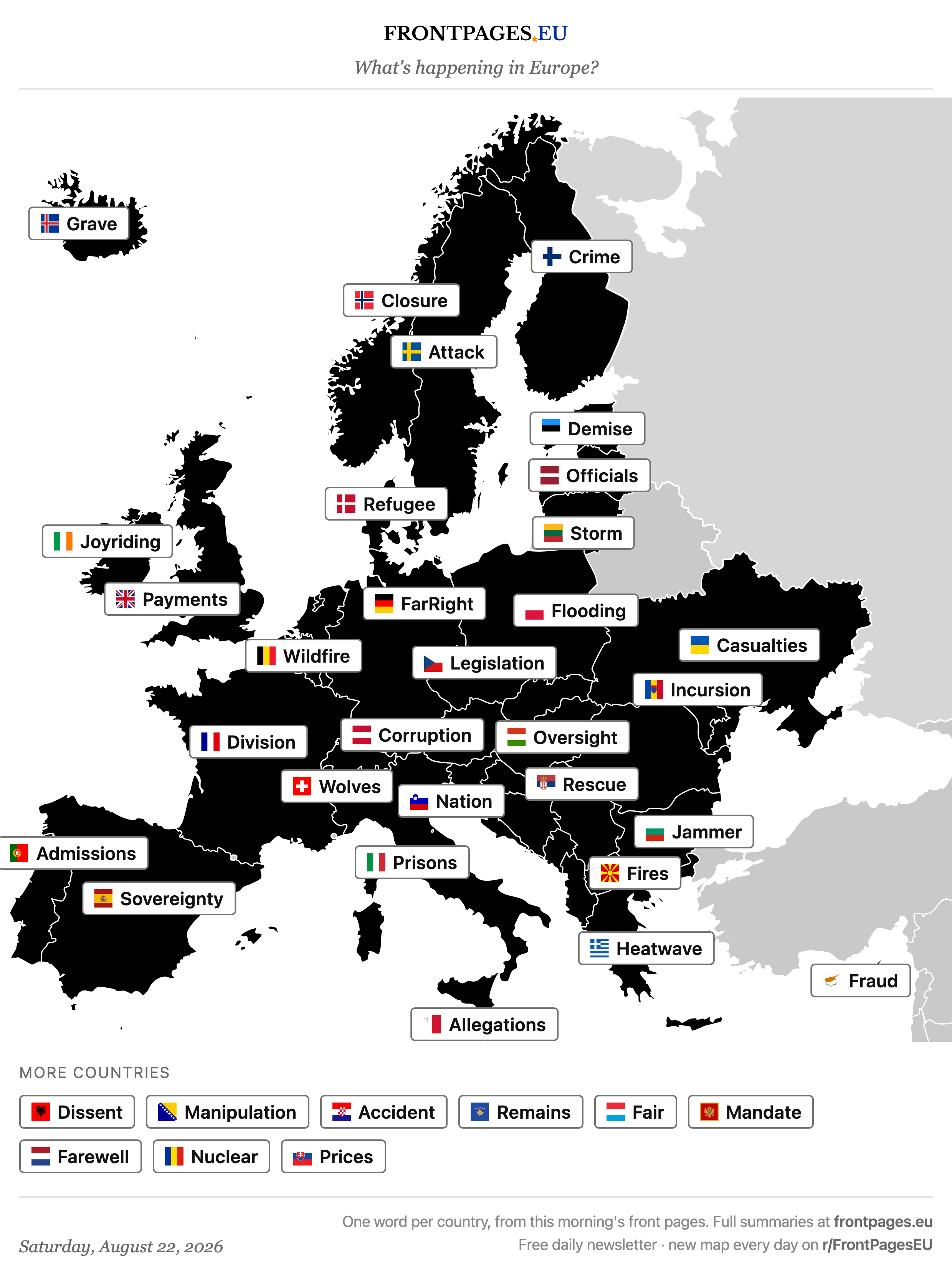 Today's Europe news map