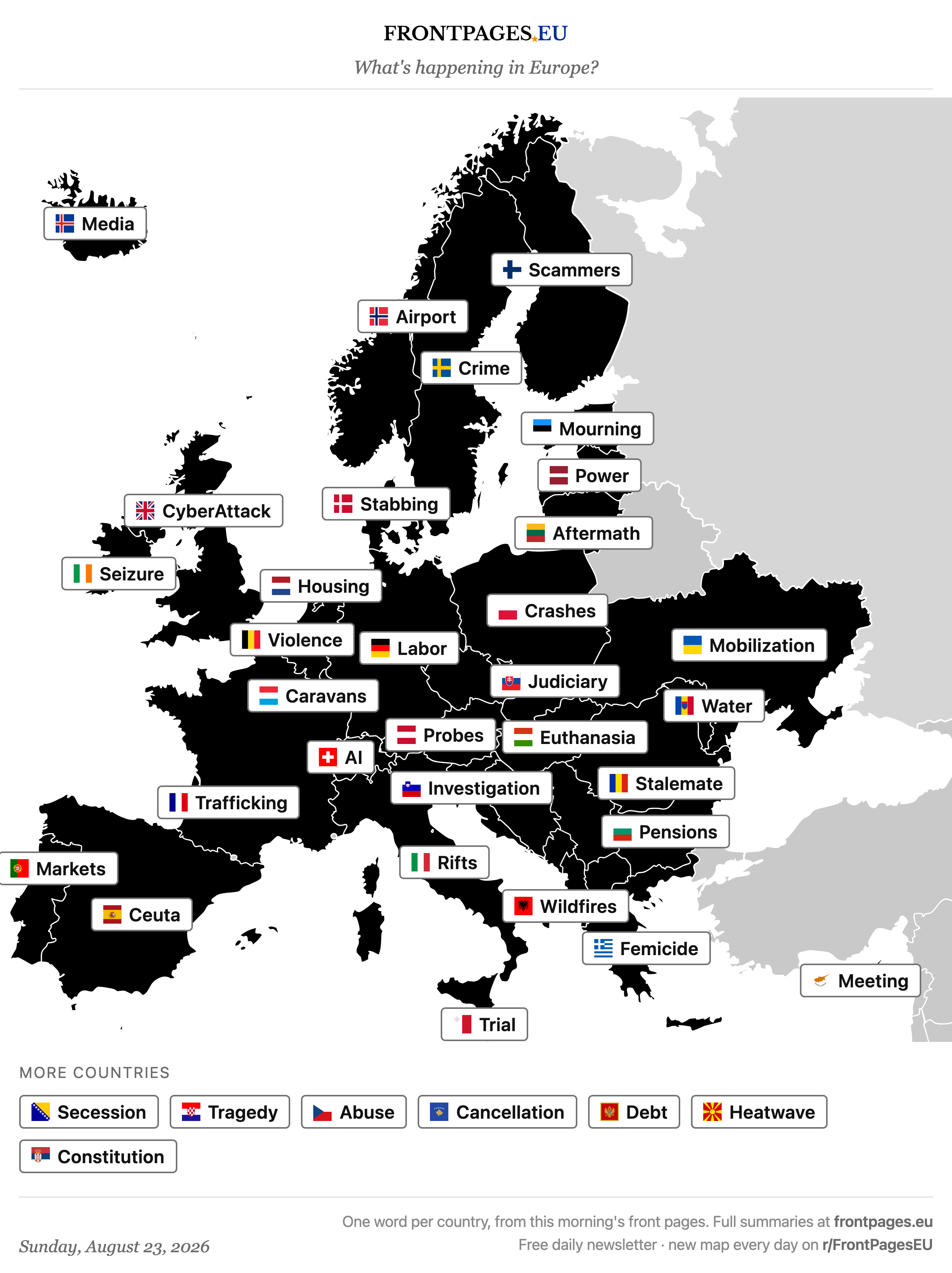 Today's Europe news map