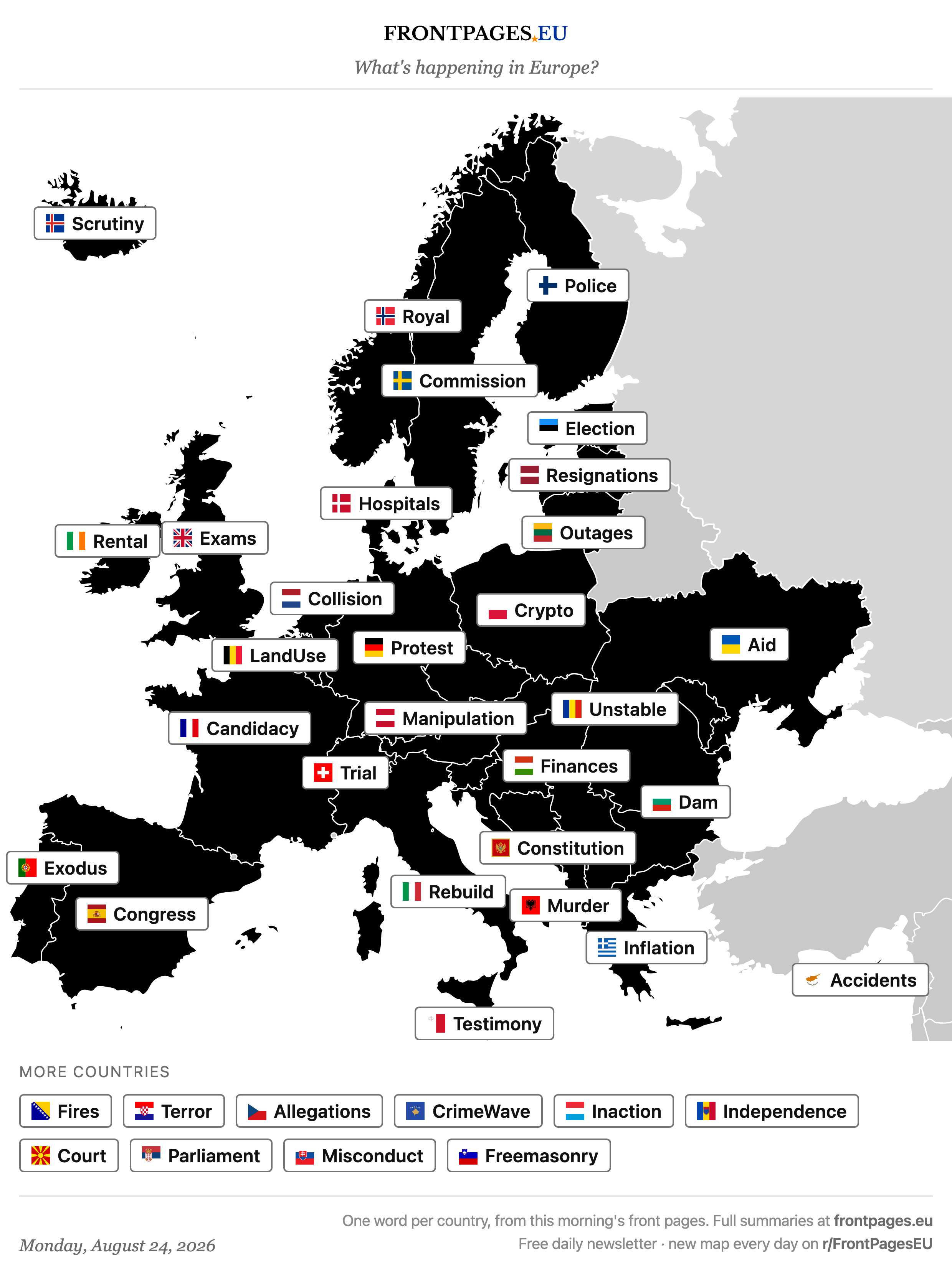 Today's Europe news map