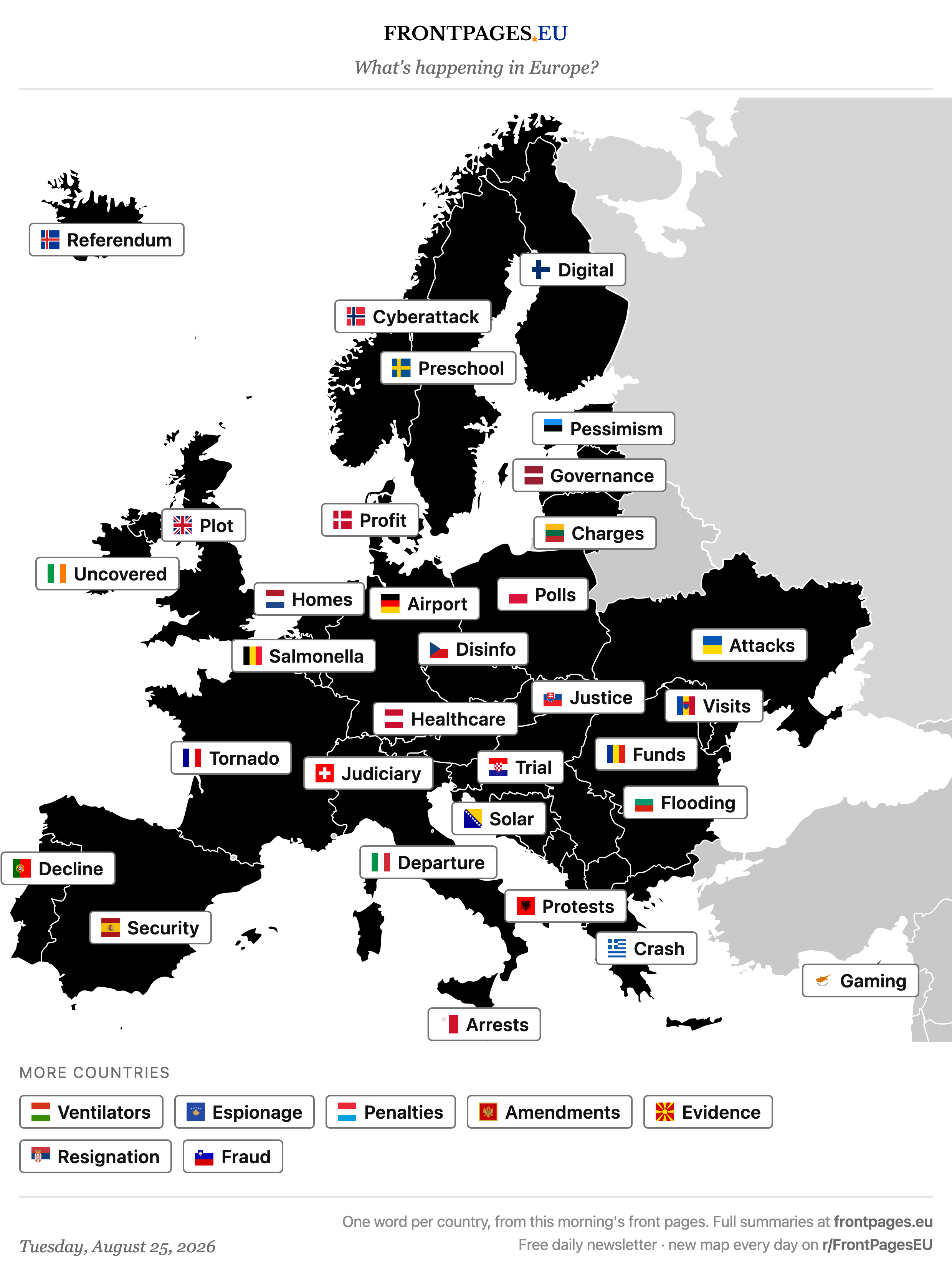 Today's Europe news map