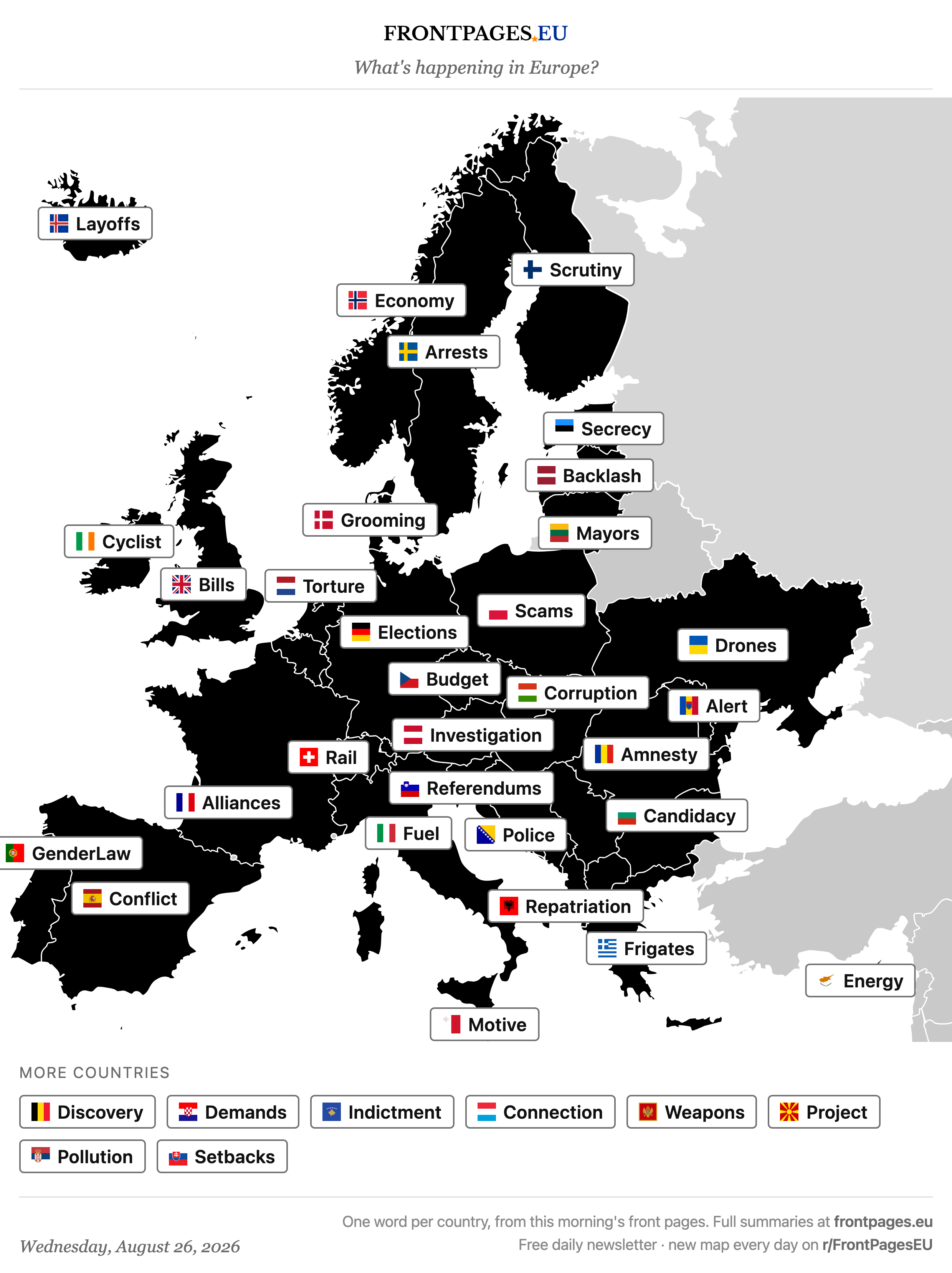 Today's Europe news map