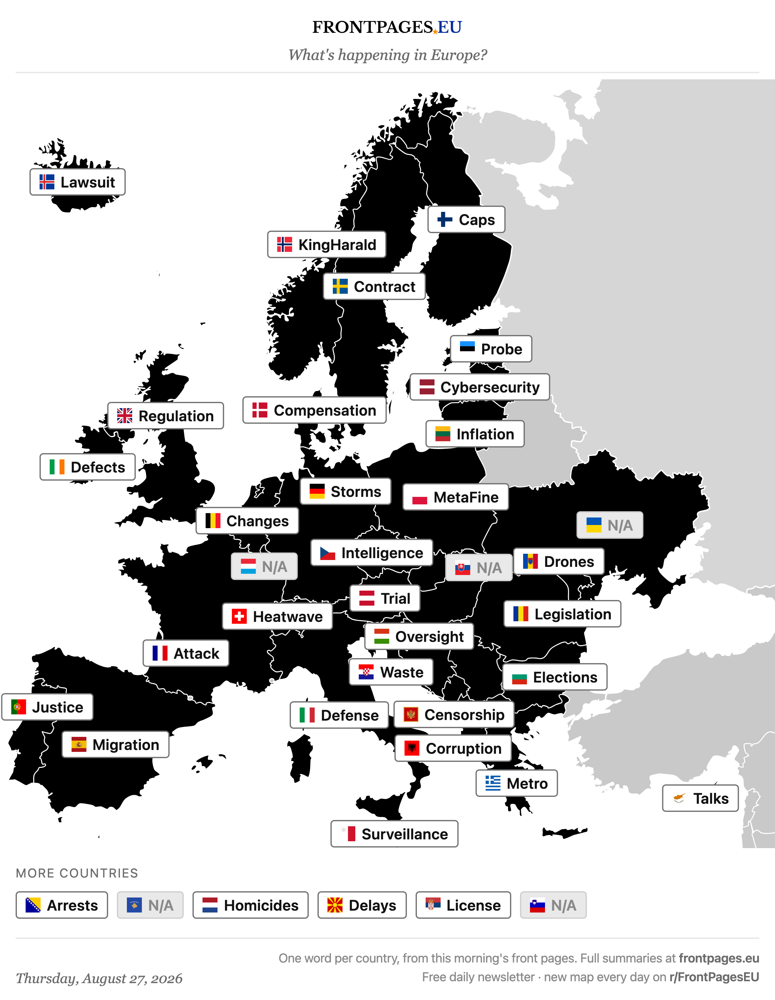 Today's Europe news map