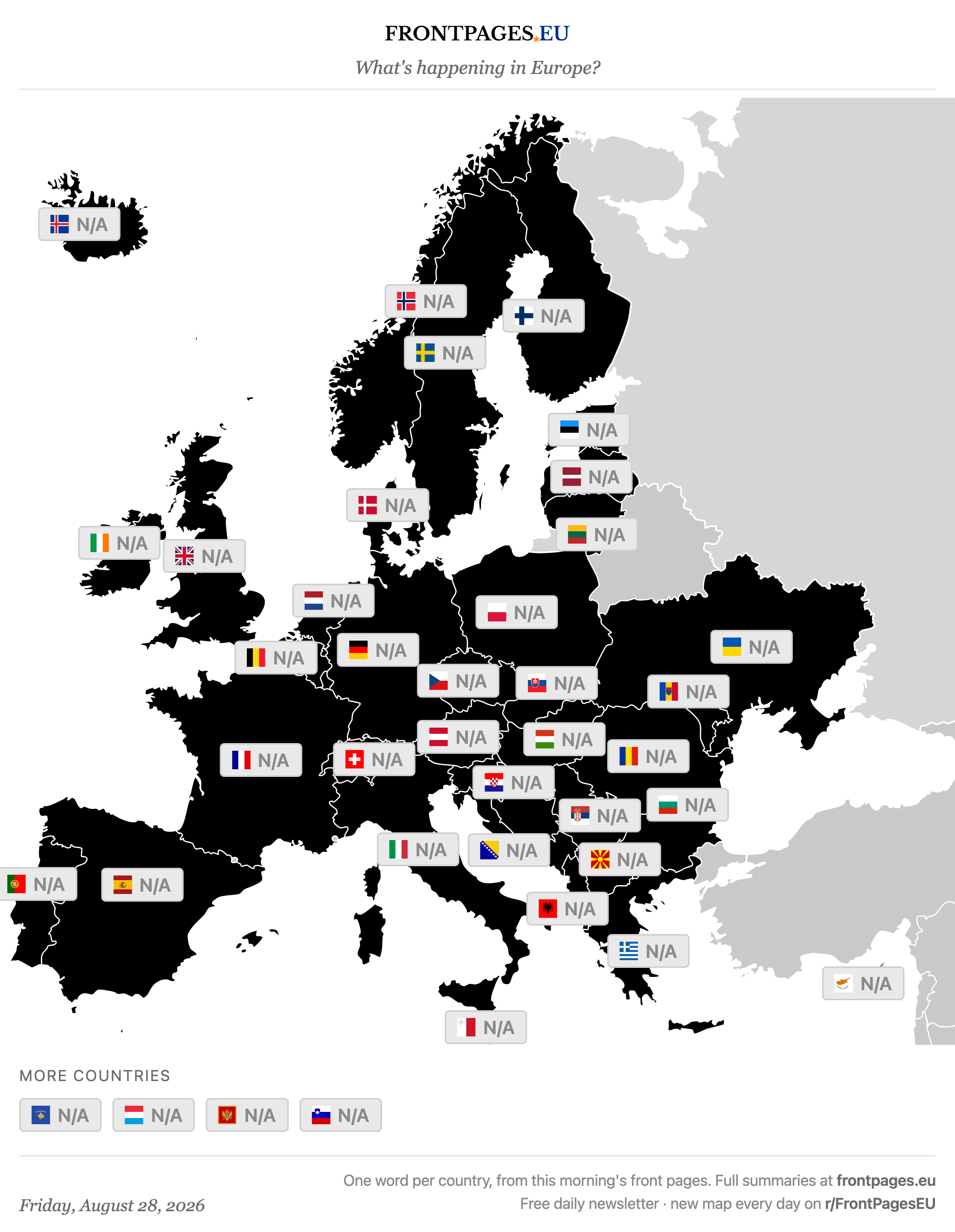 Today's Europe news map