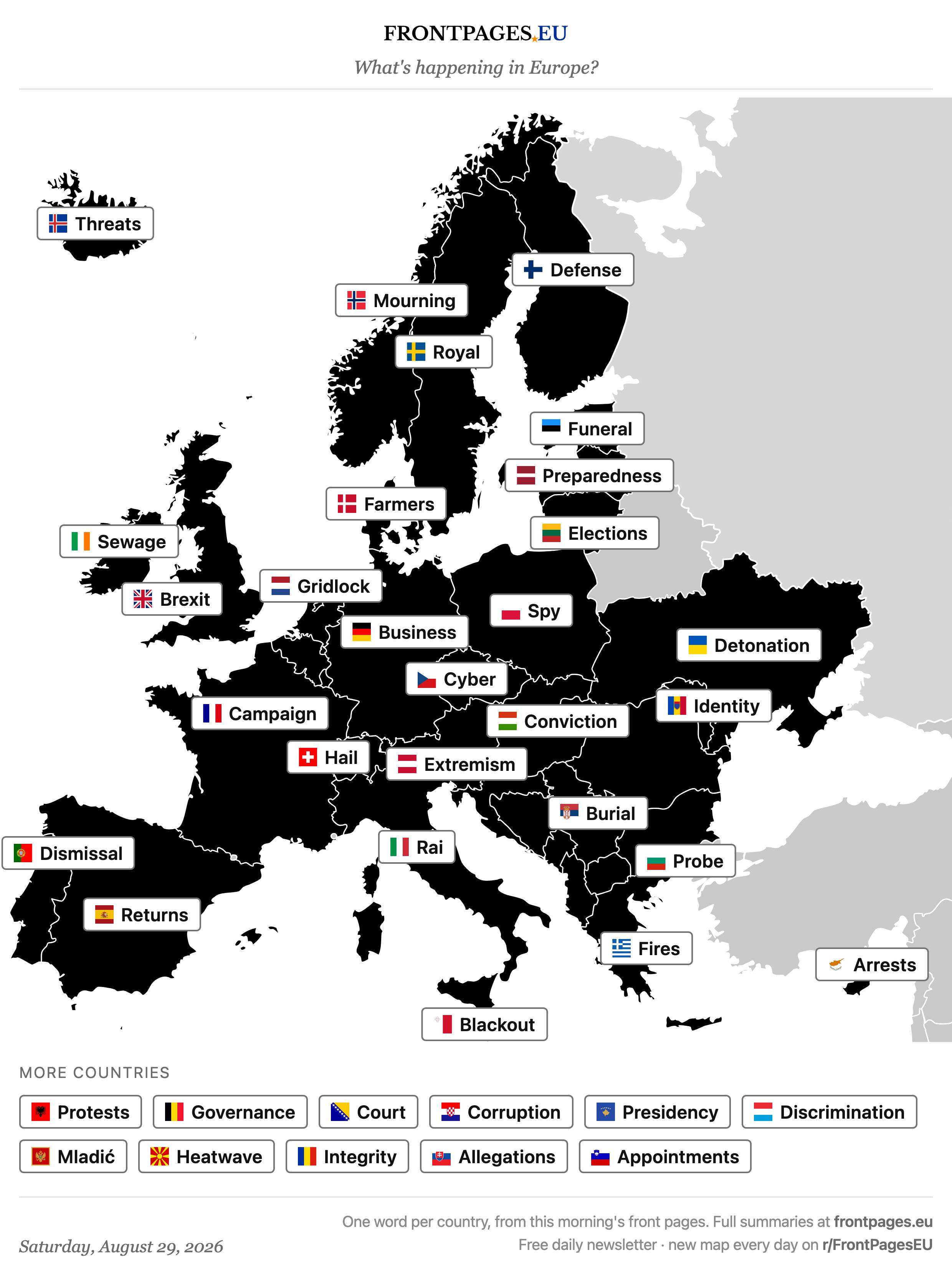 Today's Europe news map