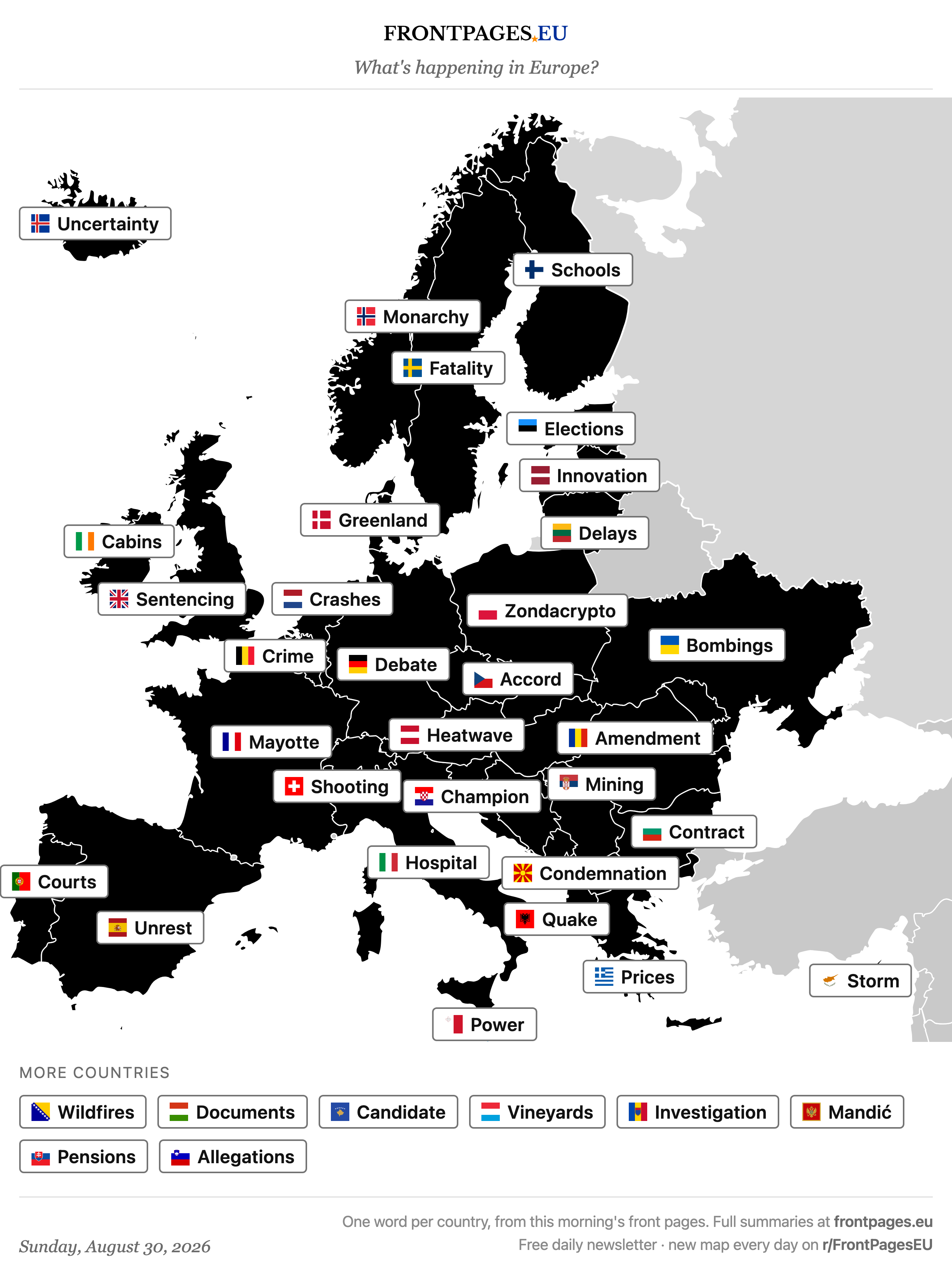 Today's Europe news map