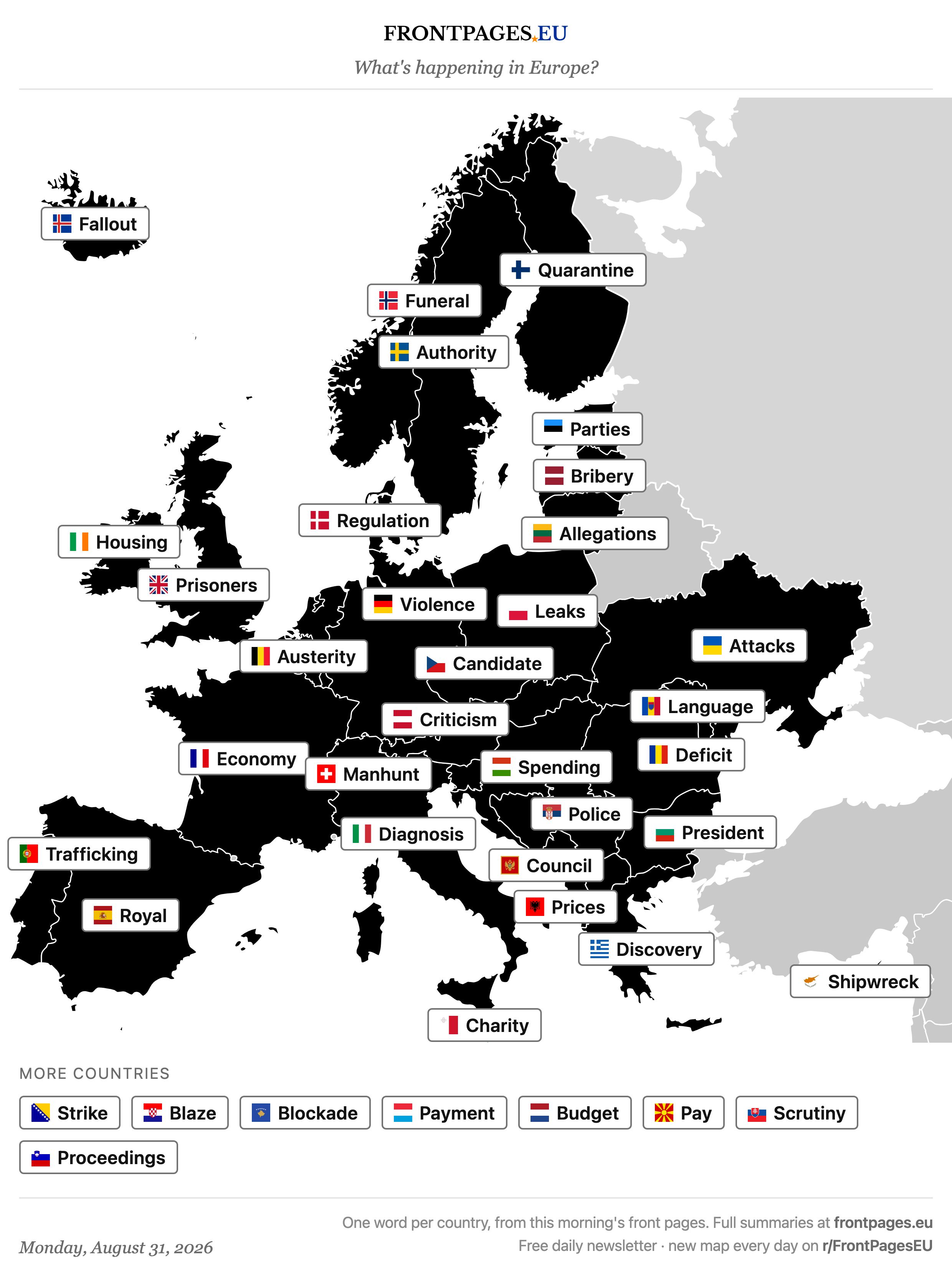 Today's Europe news map