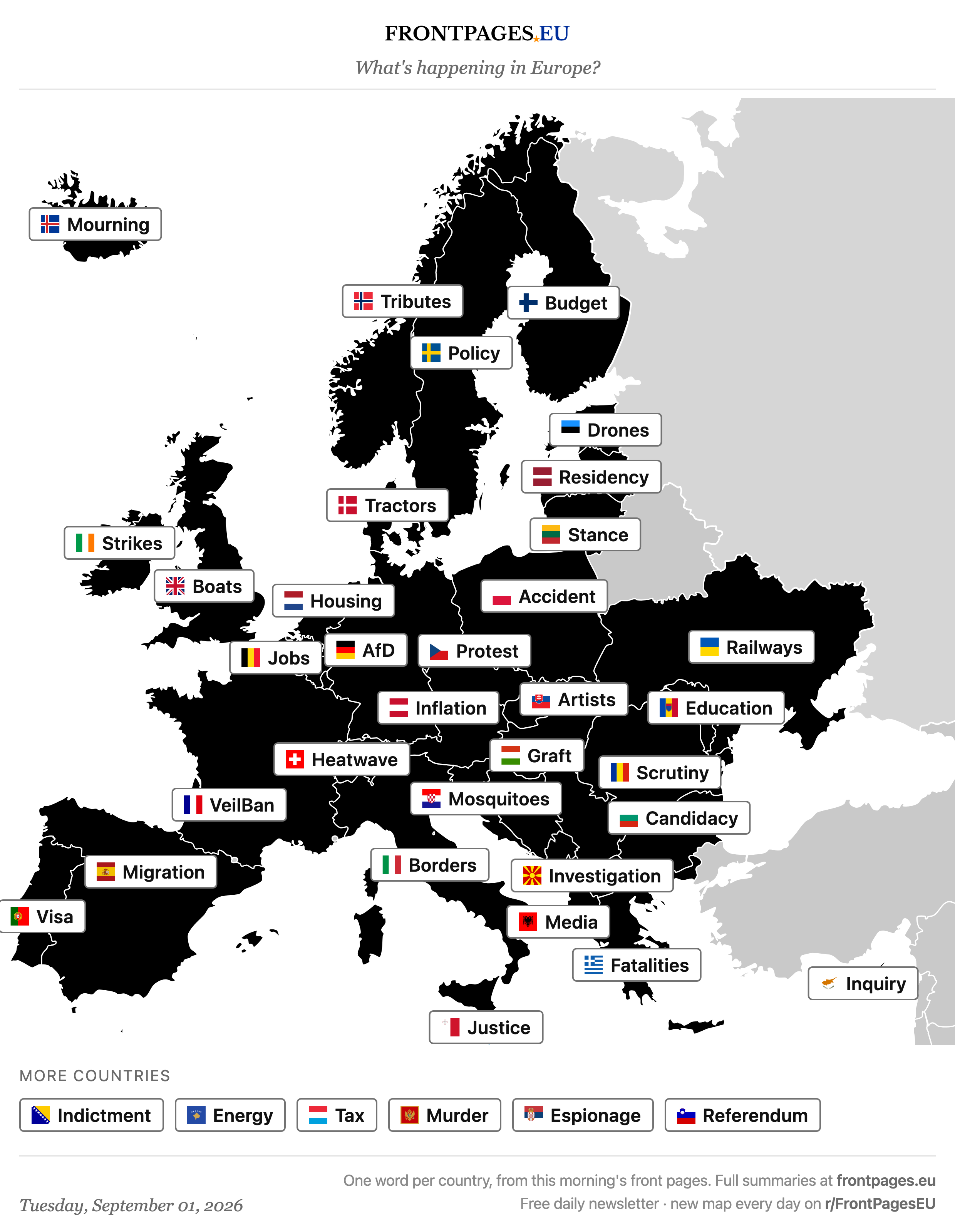 Today's Europe news map