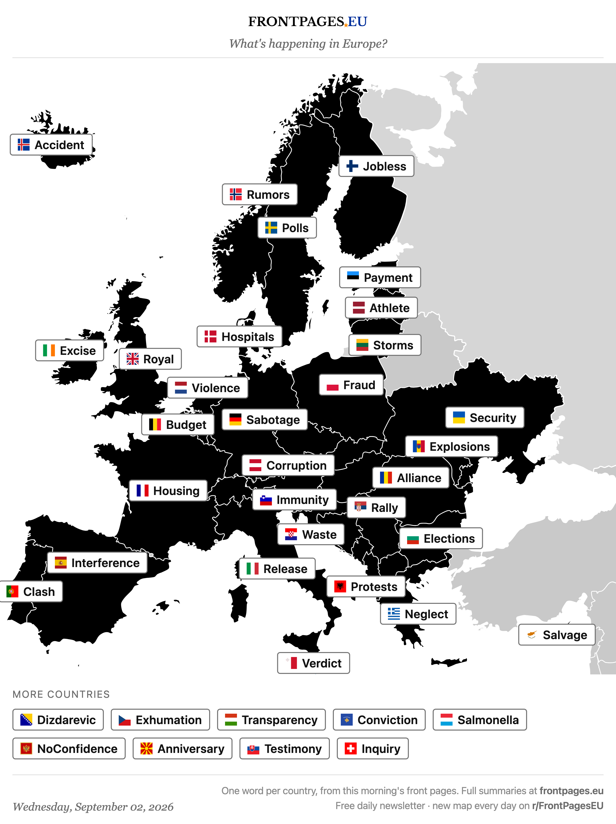 Today's Europe news map