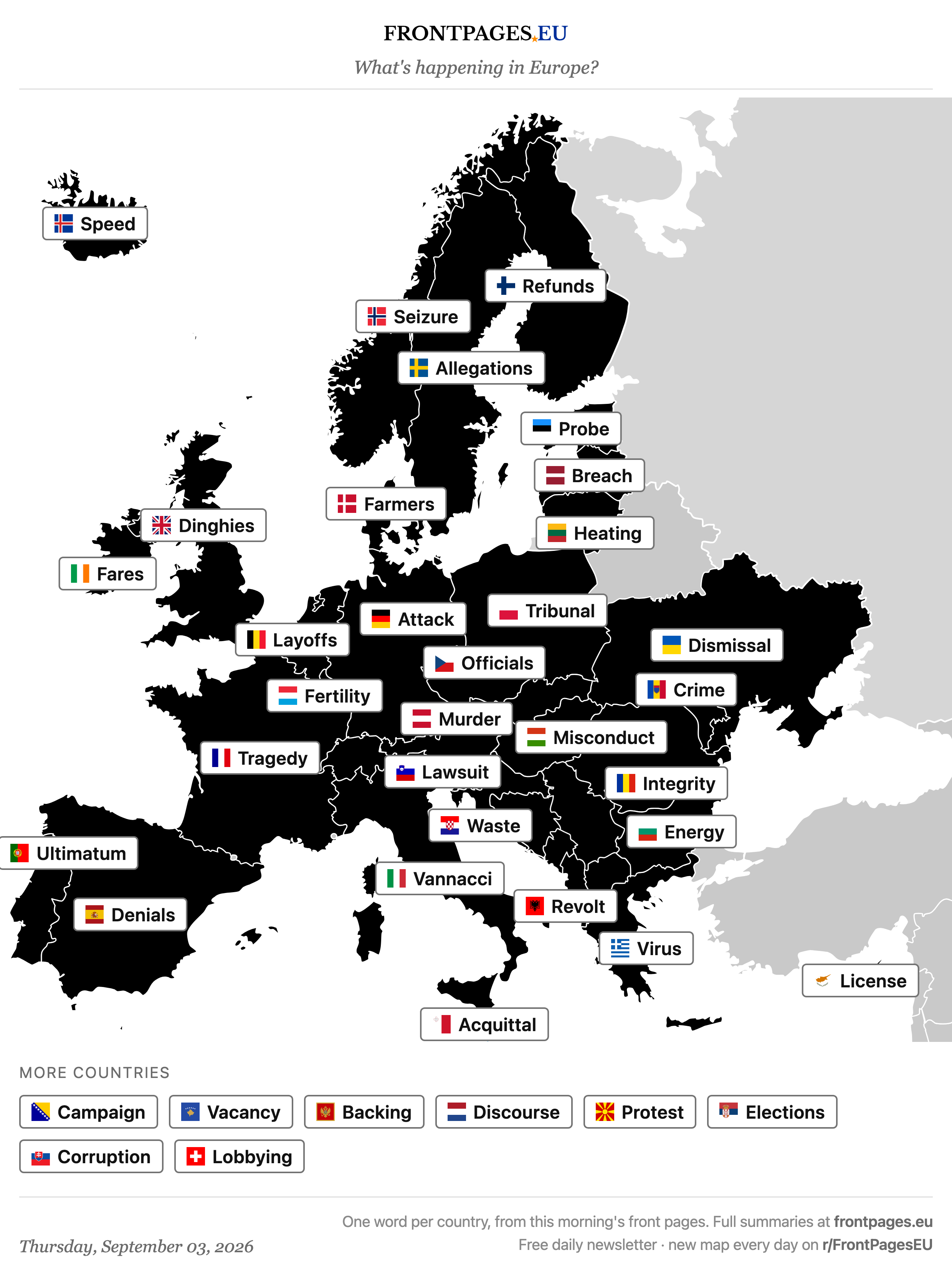 Today's Europe news map