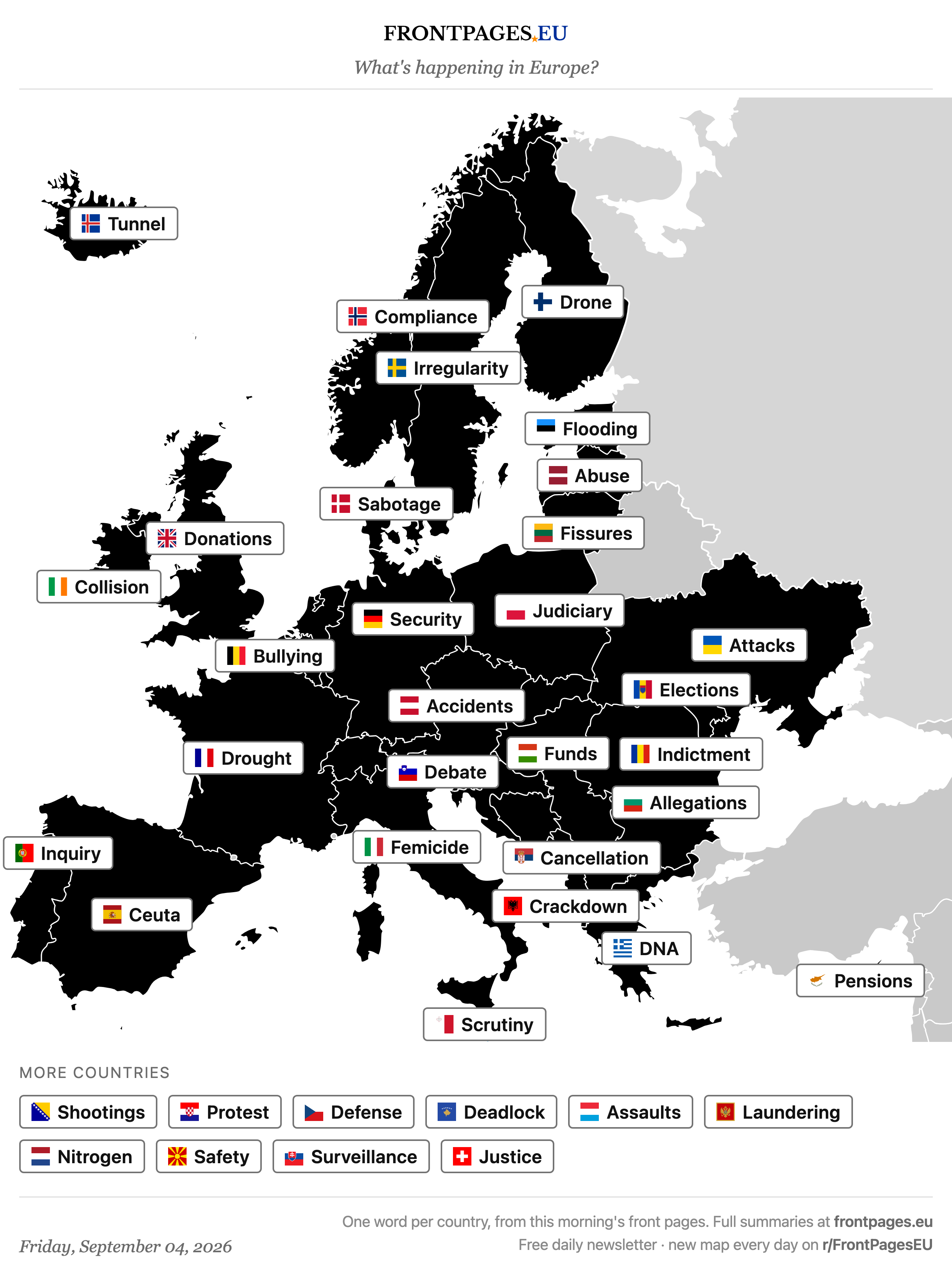 Today's Europe news map