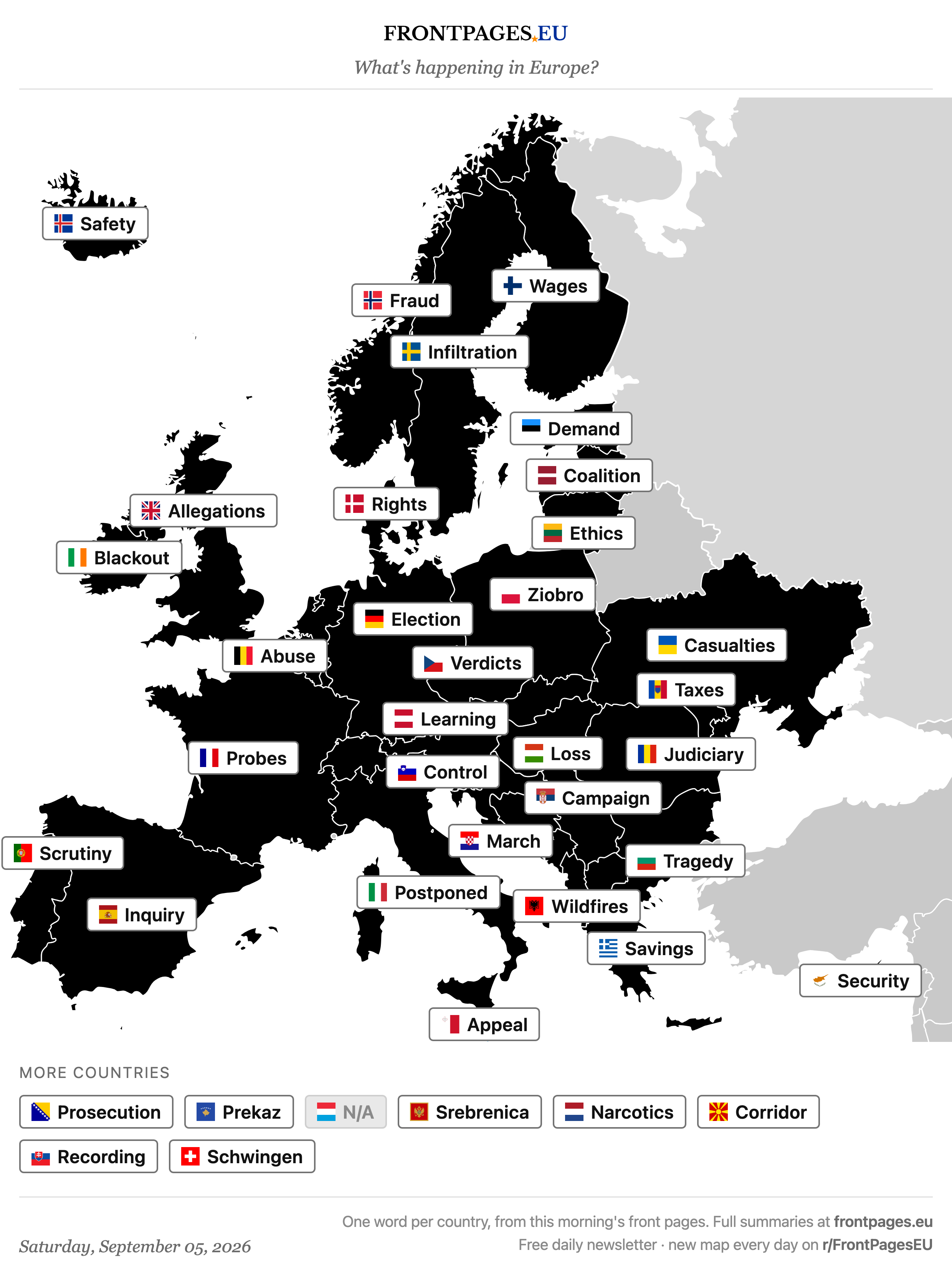 Today's Europe news map