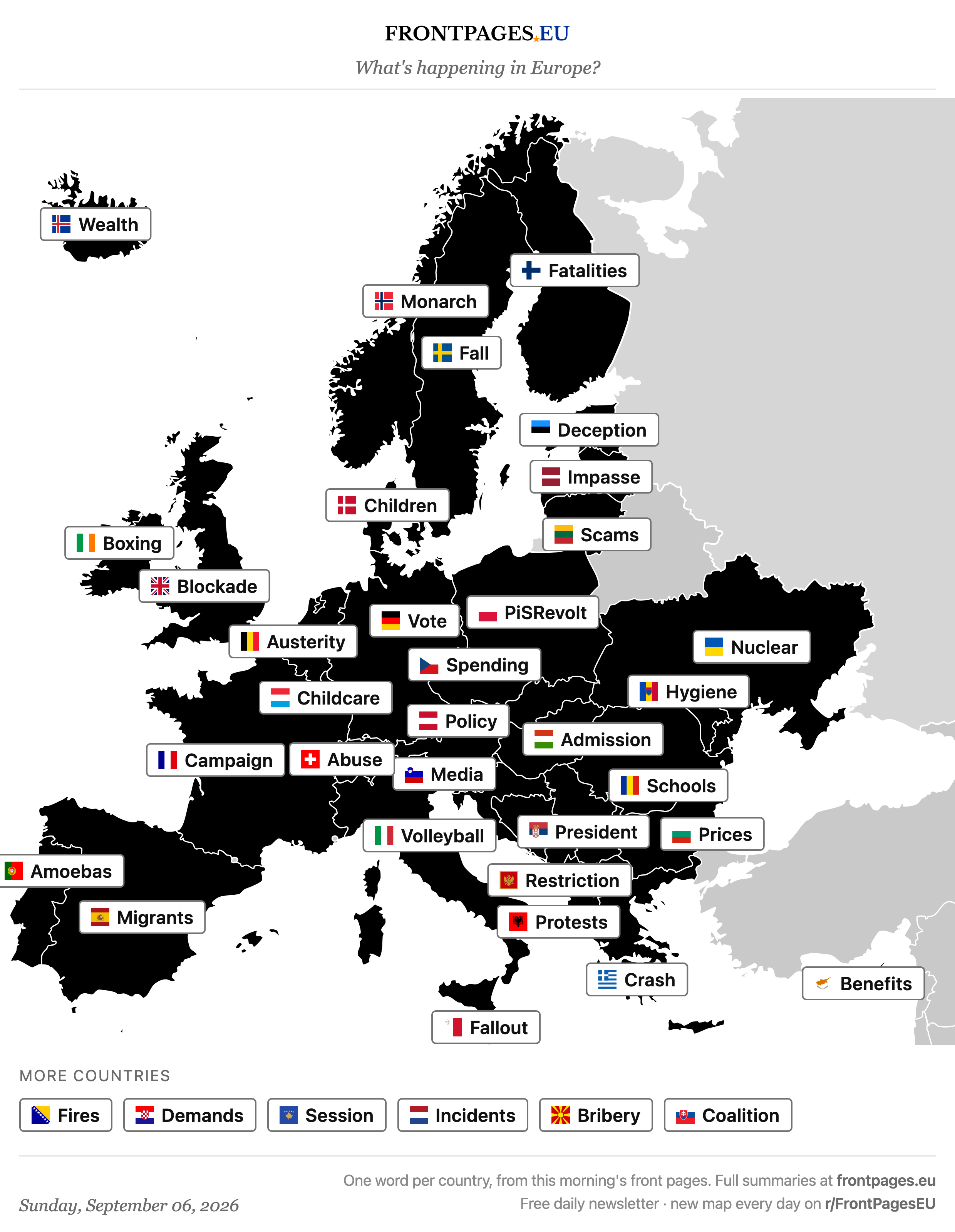 Today's Europe news map