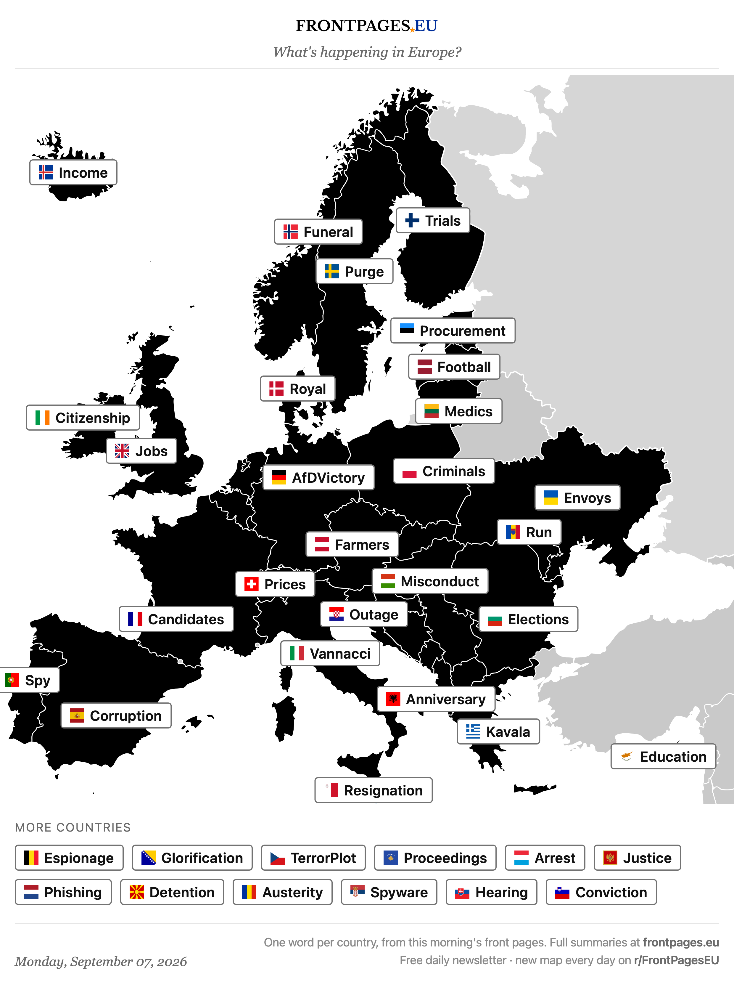 Today's Europe news map