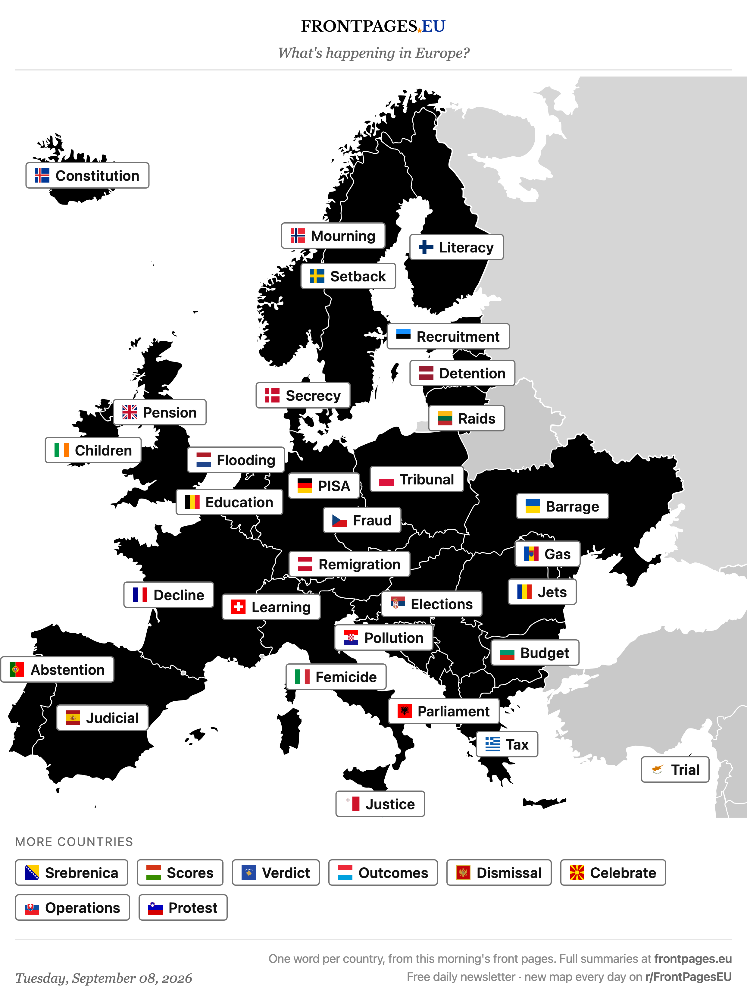 Today's Europe news map