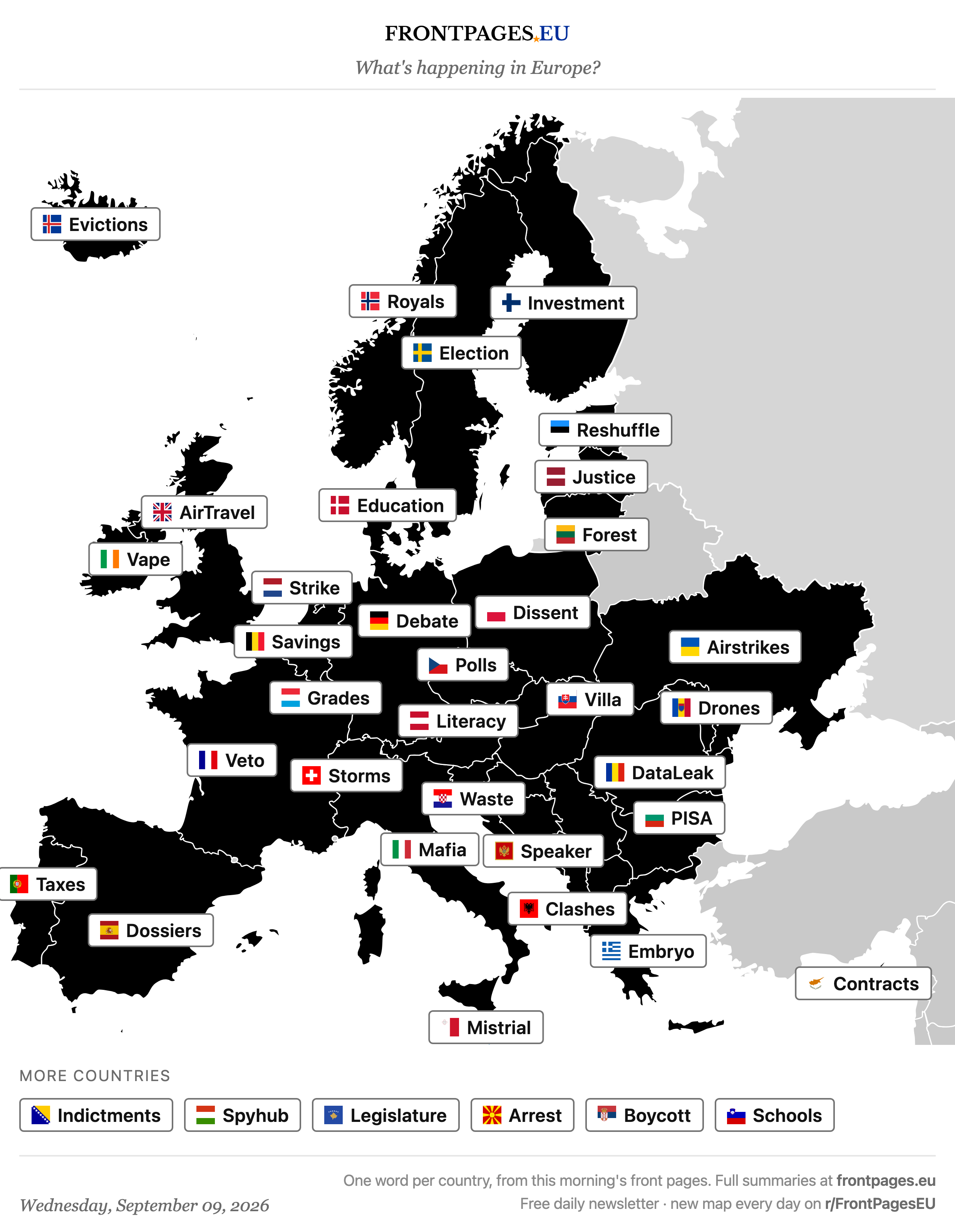 Today's Europe news map