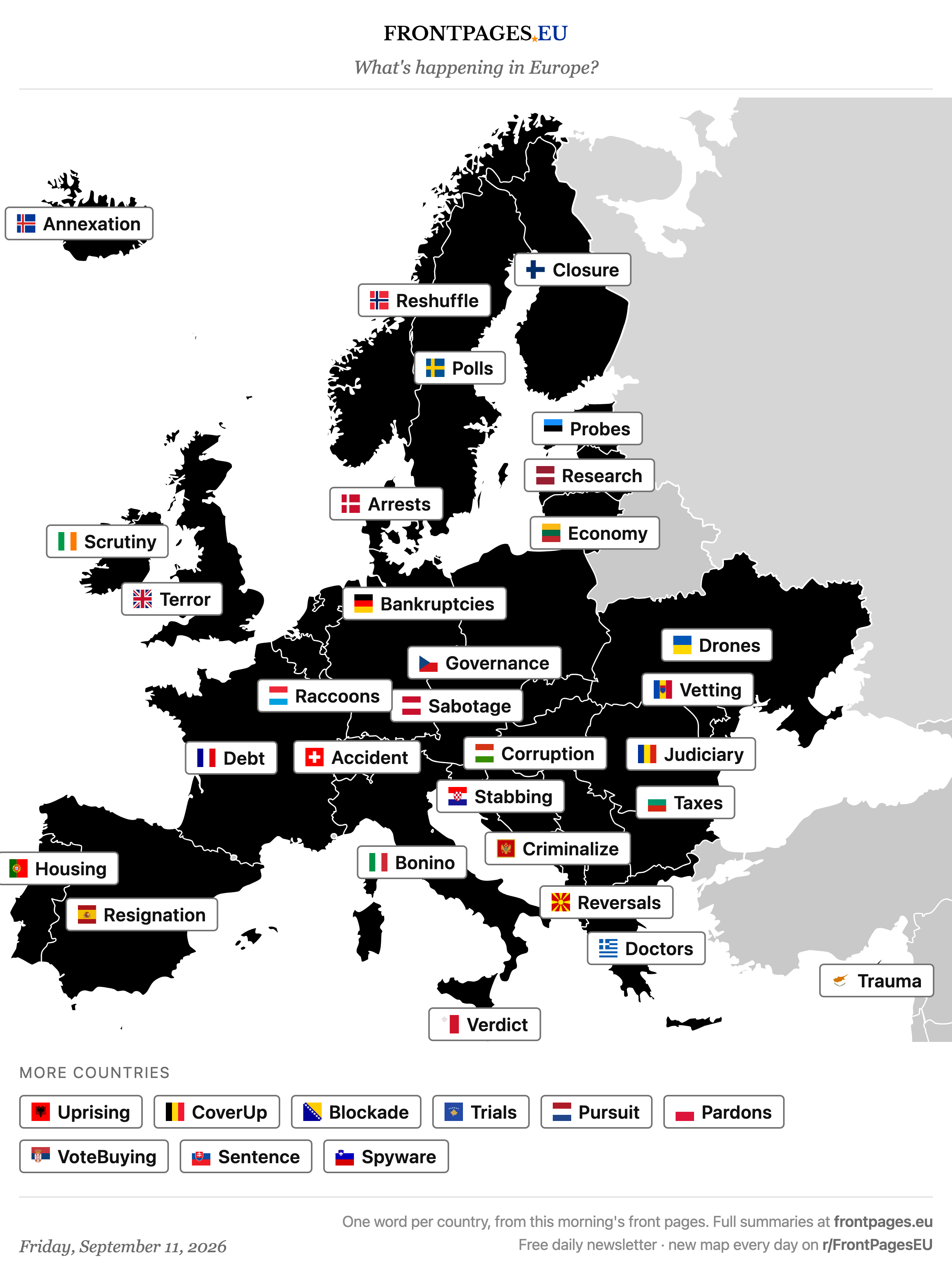 Today's Europe news map