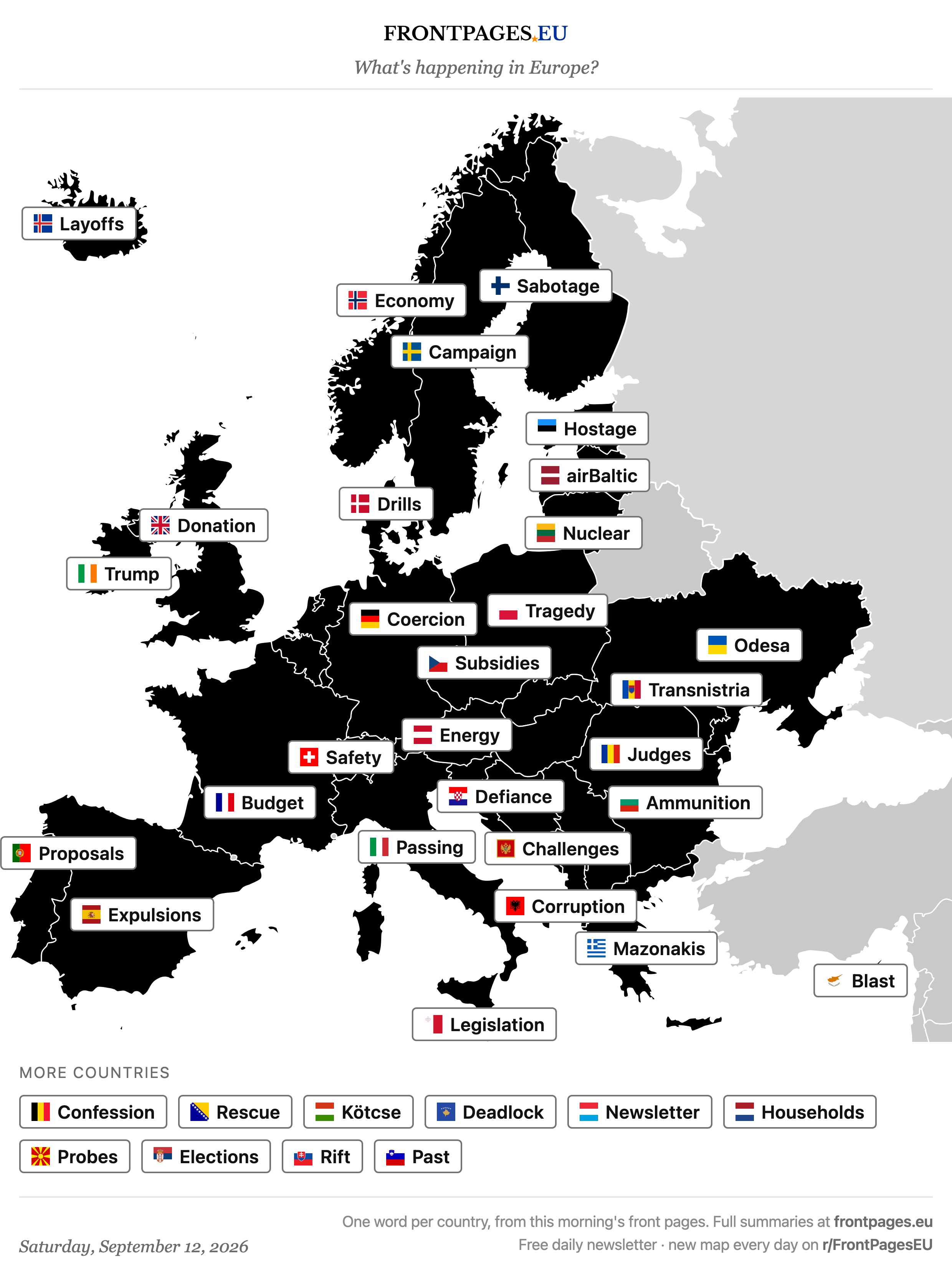 Today's Europe news map