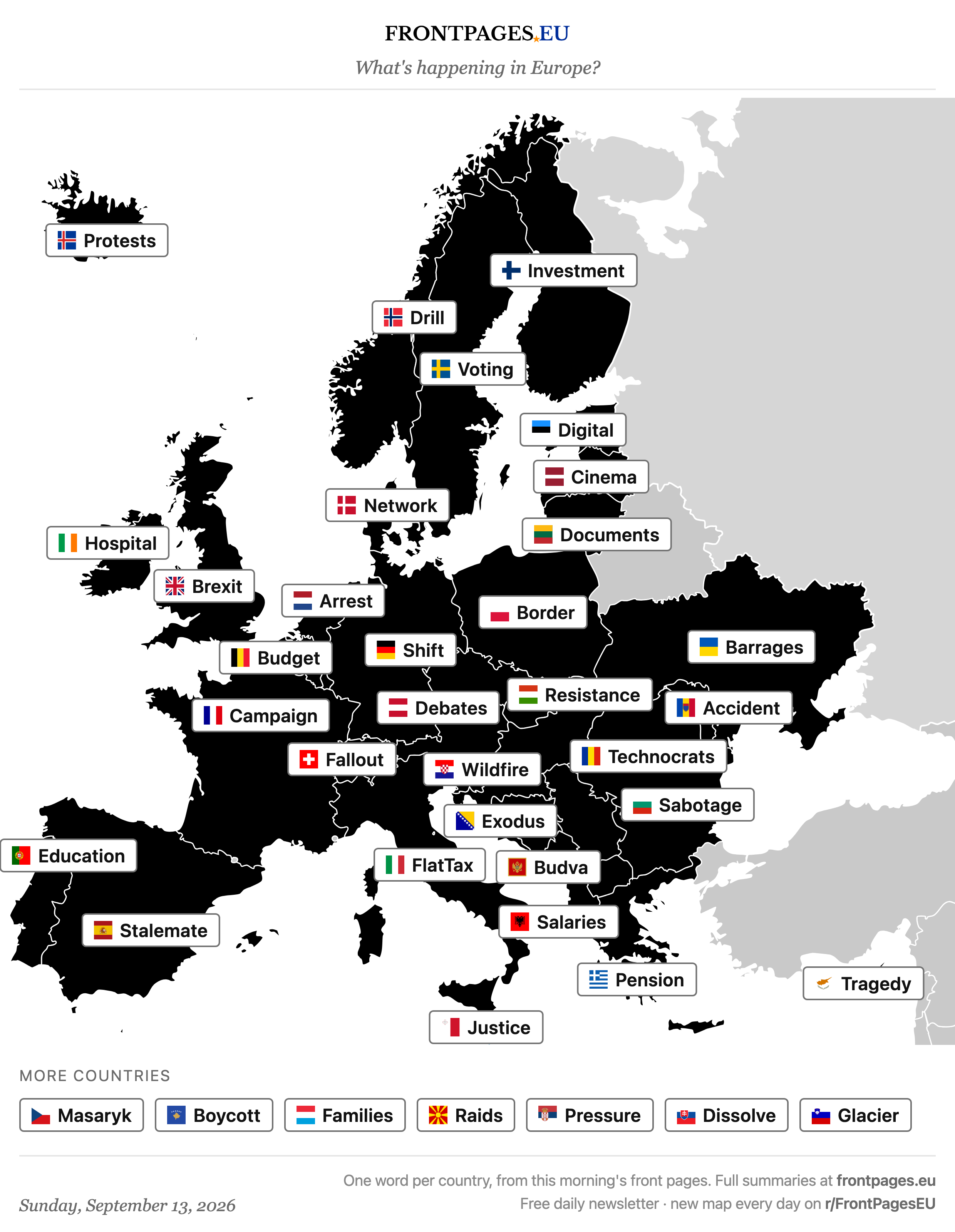 Today's Europe news map